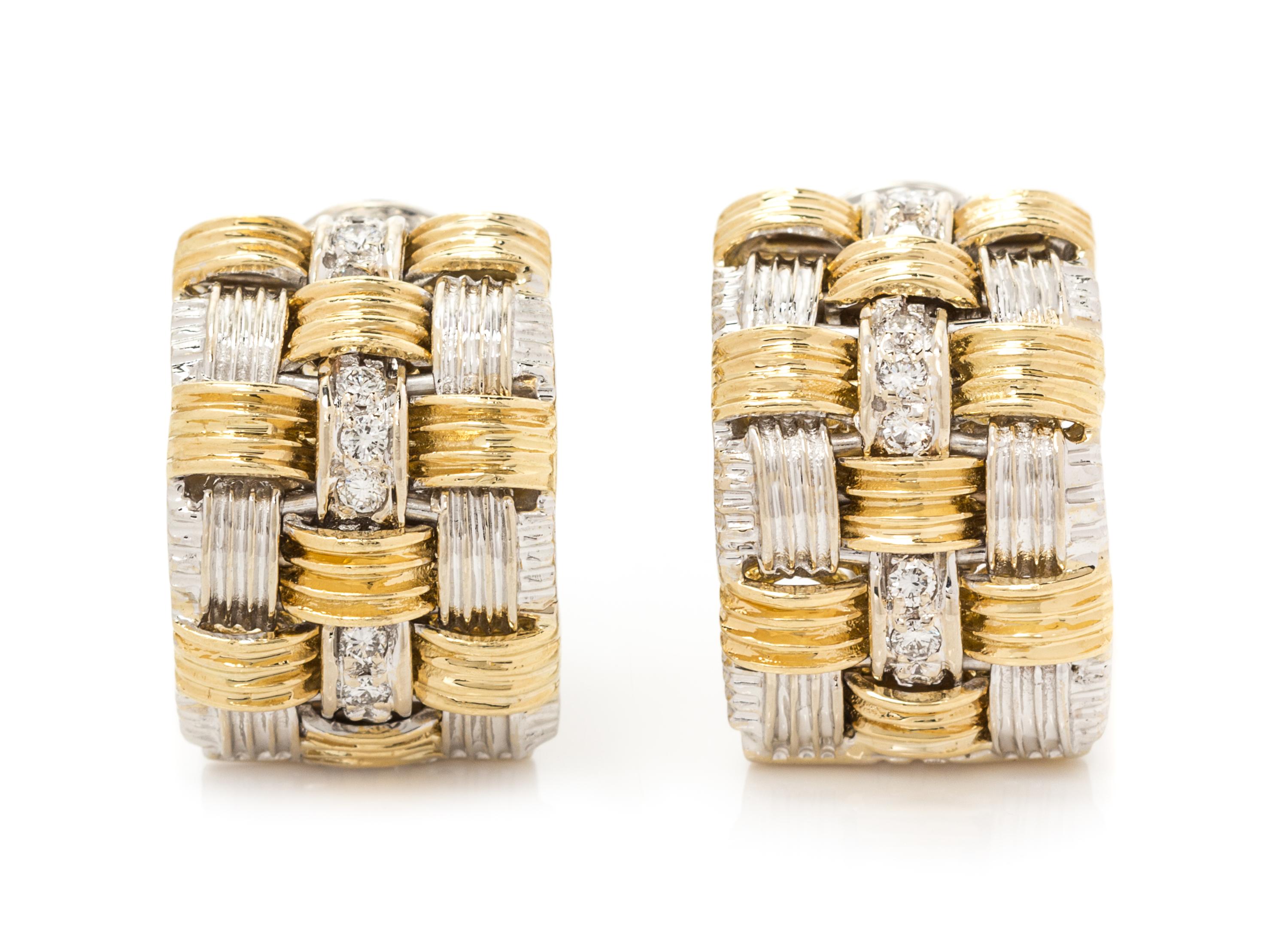 A Pair of 18 Karat Bicolor Gold and Diamond "Appasionata" Earclips, Italian, 16.00 dwts.