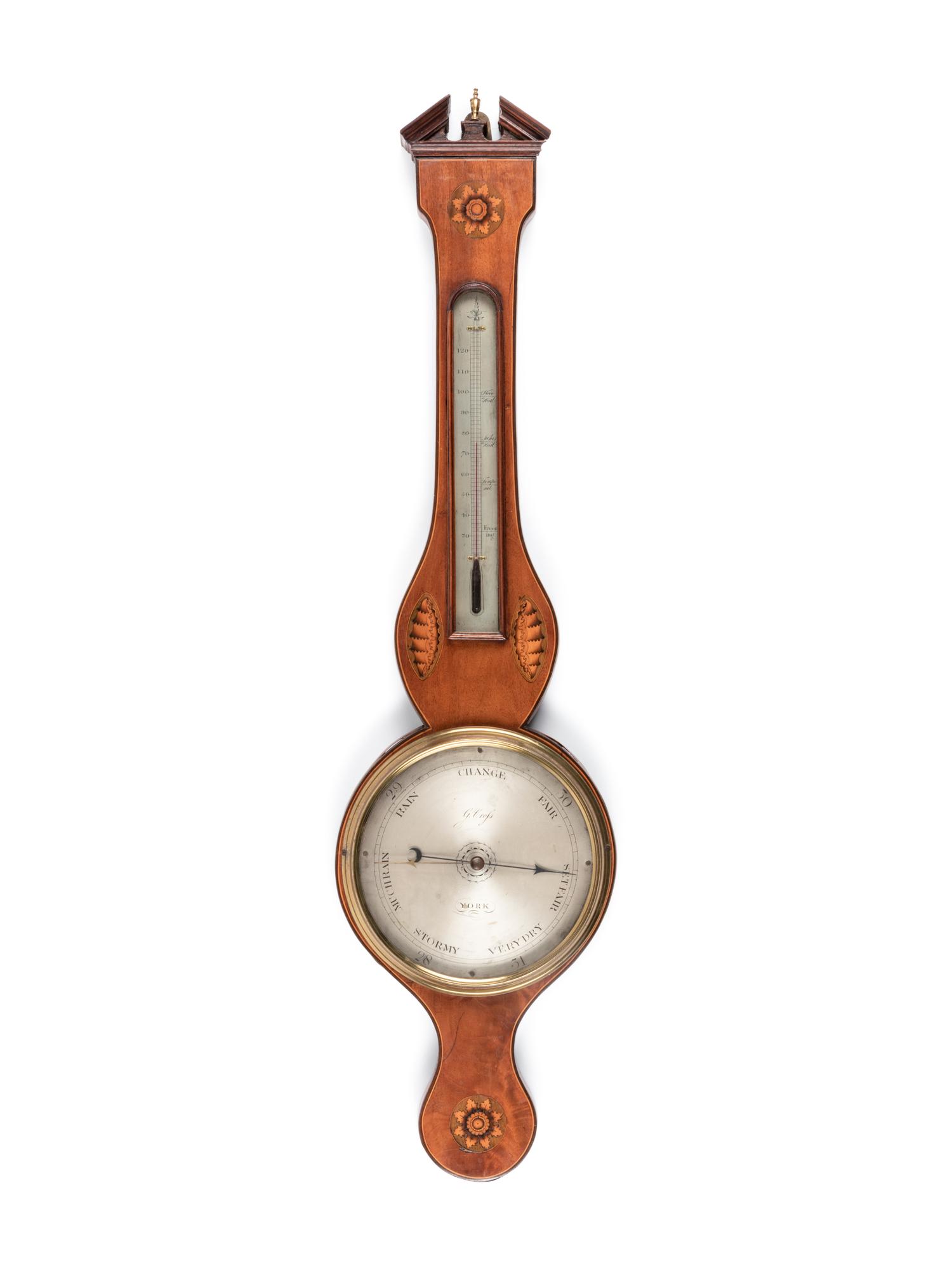 A Regency Mahogany Marquetry Wheel Barometer