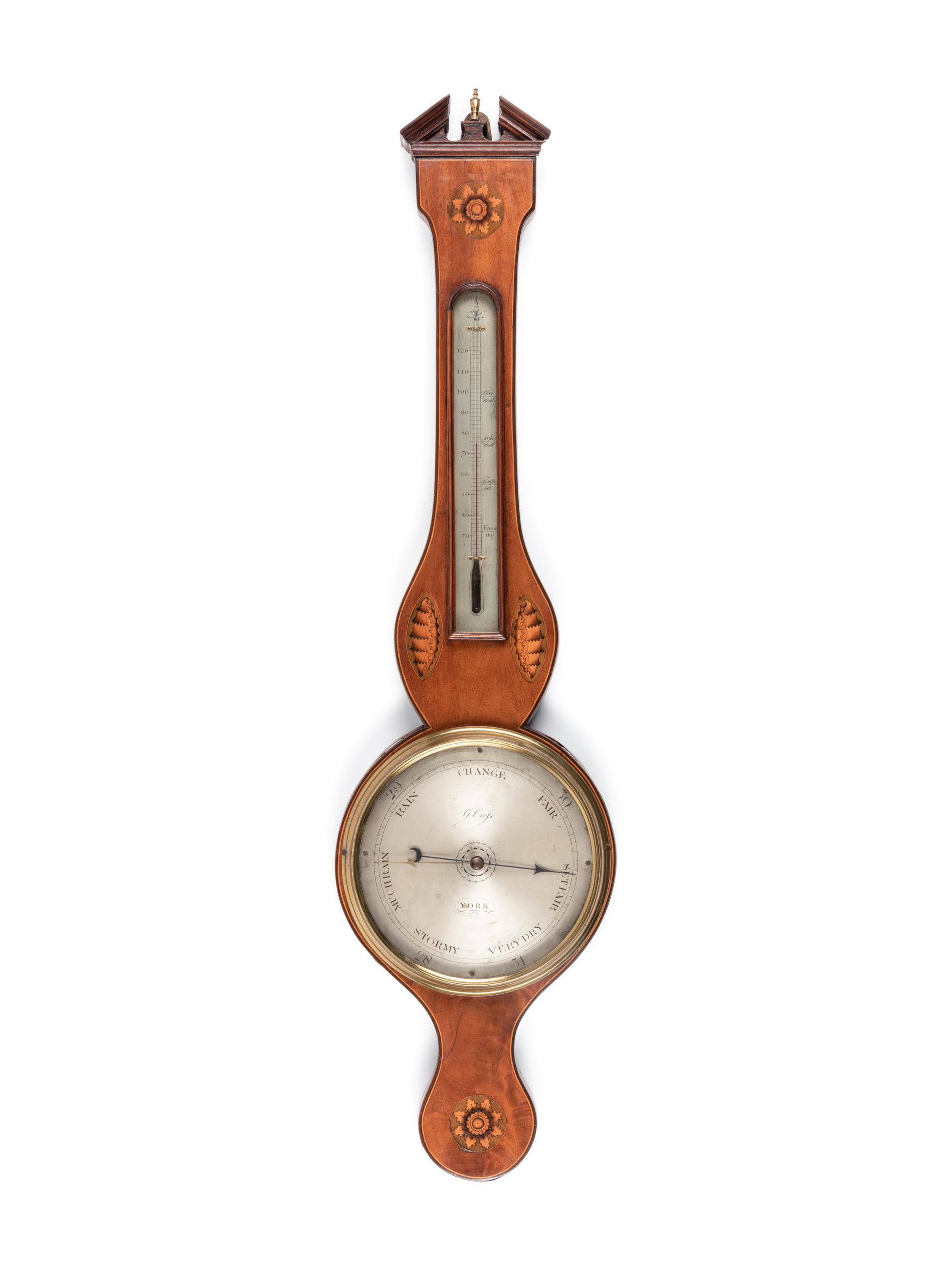 A Regency Mahogany Marquetry Wheel Barometer