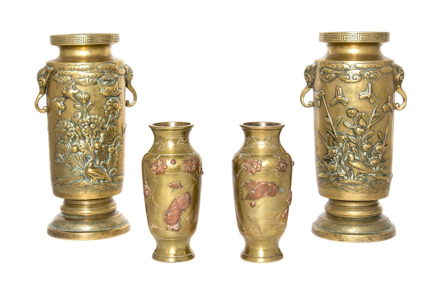 Two Pairs of Chinese Bronze Vases Height of largest 8 1/4 inches. — 20TH CENTURY