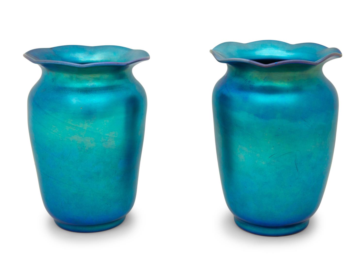 A Pair of Steuben Aurene Glass Vases