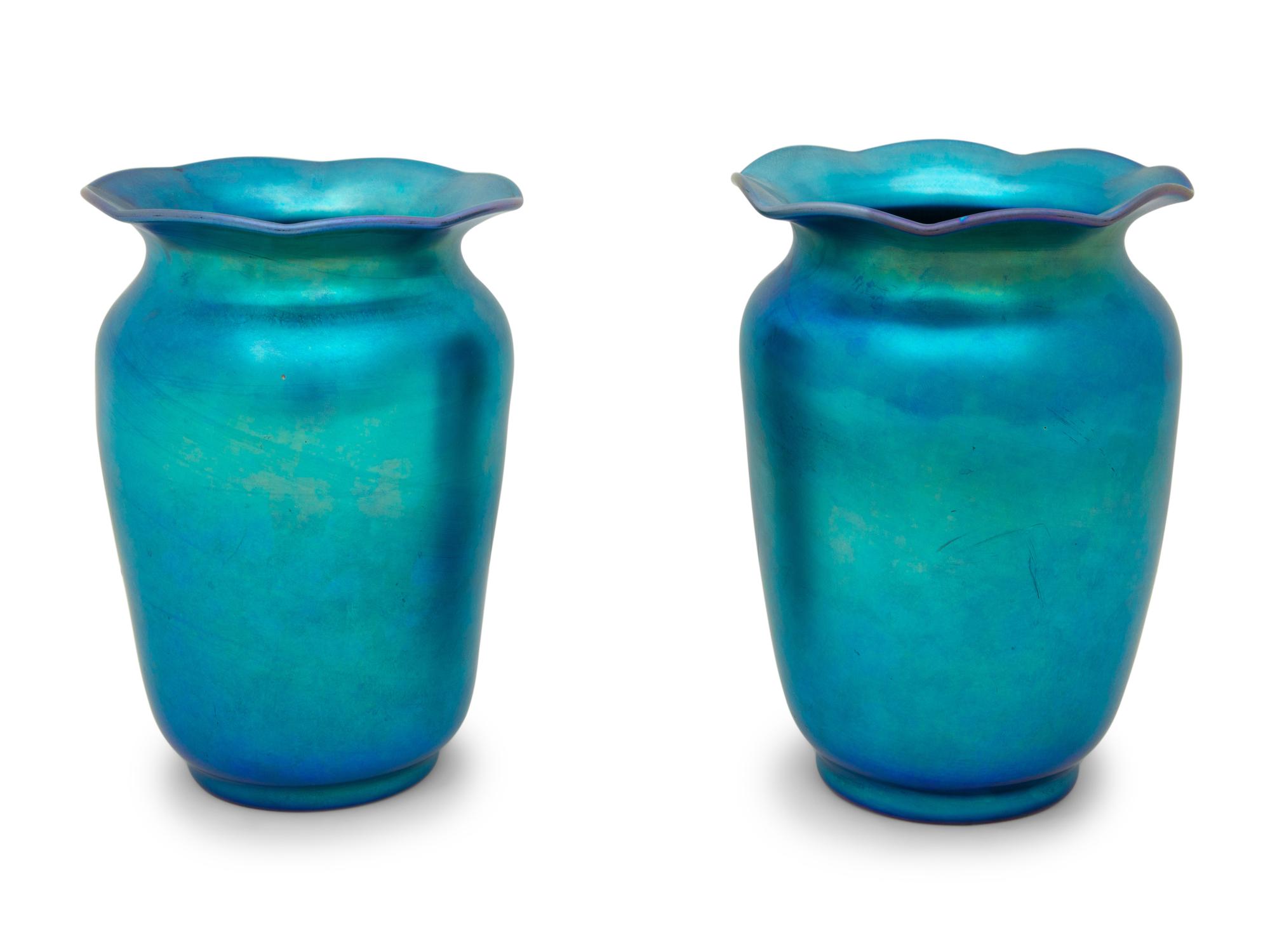 A Pair of Steuben Aurene Glass Vases