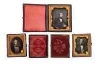 [EARLY PHOTOGRAPHY]. A group of daguerreotype portraits, incl. pendant, possible Hawaiian subject, and case featuring portrait of Daguerre.
