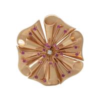 RETRO, YELLOW GOLD RUBY AND DIAMOND PENDANT/BROOCH