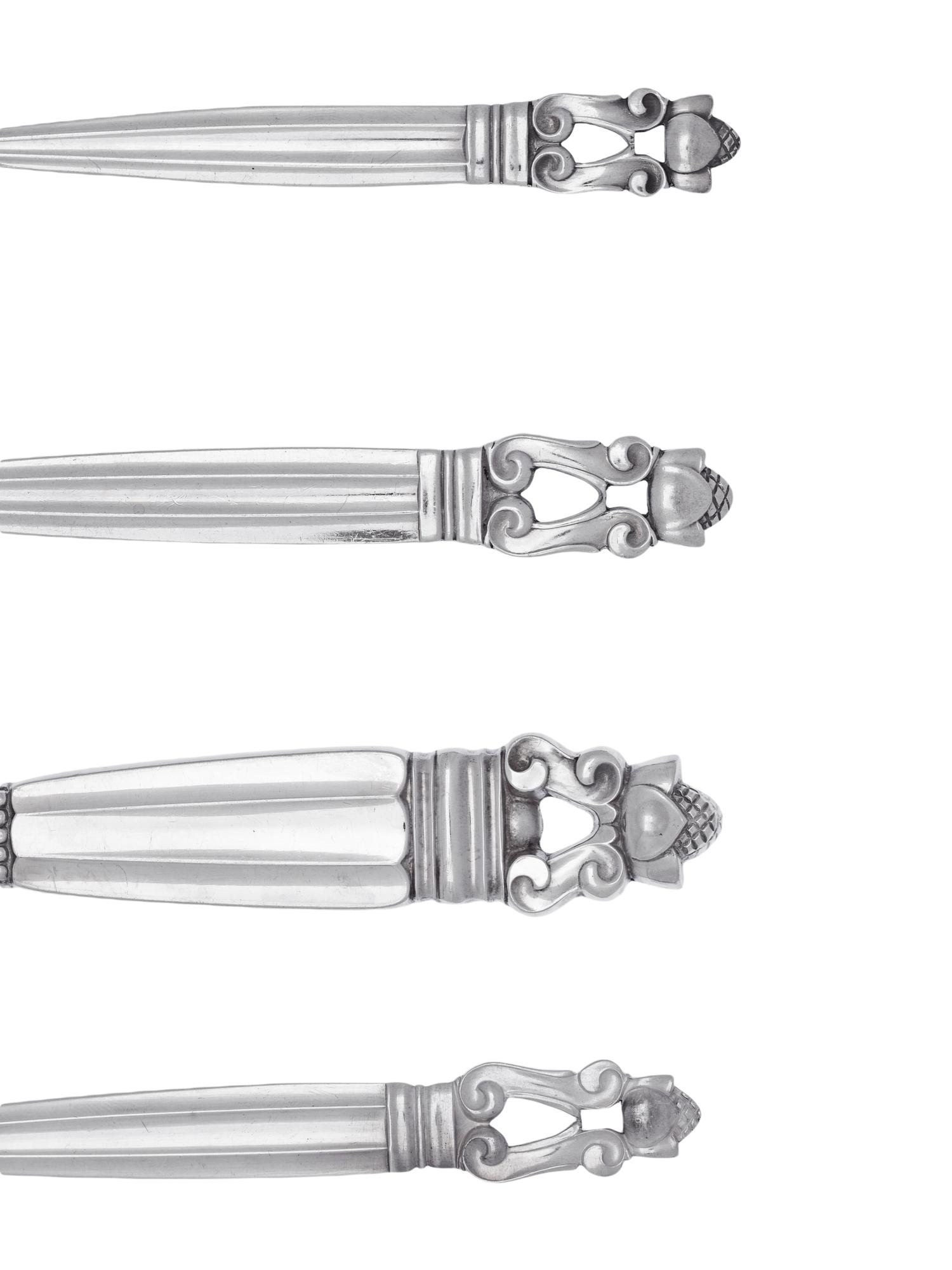 A Large Georg Jensen Silver Acorn Pattern Flatware Service