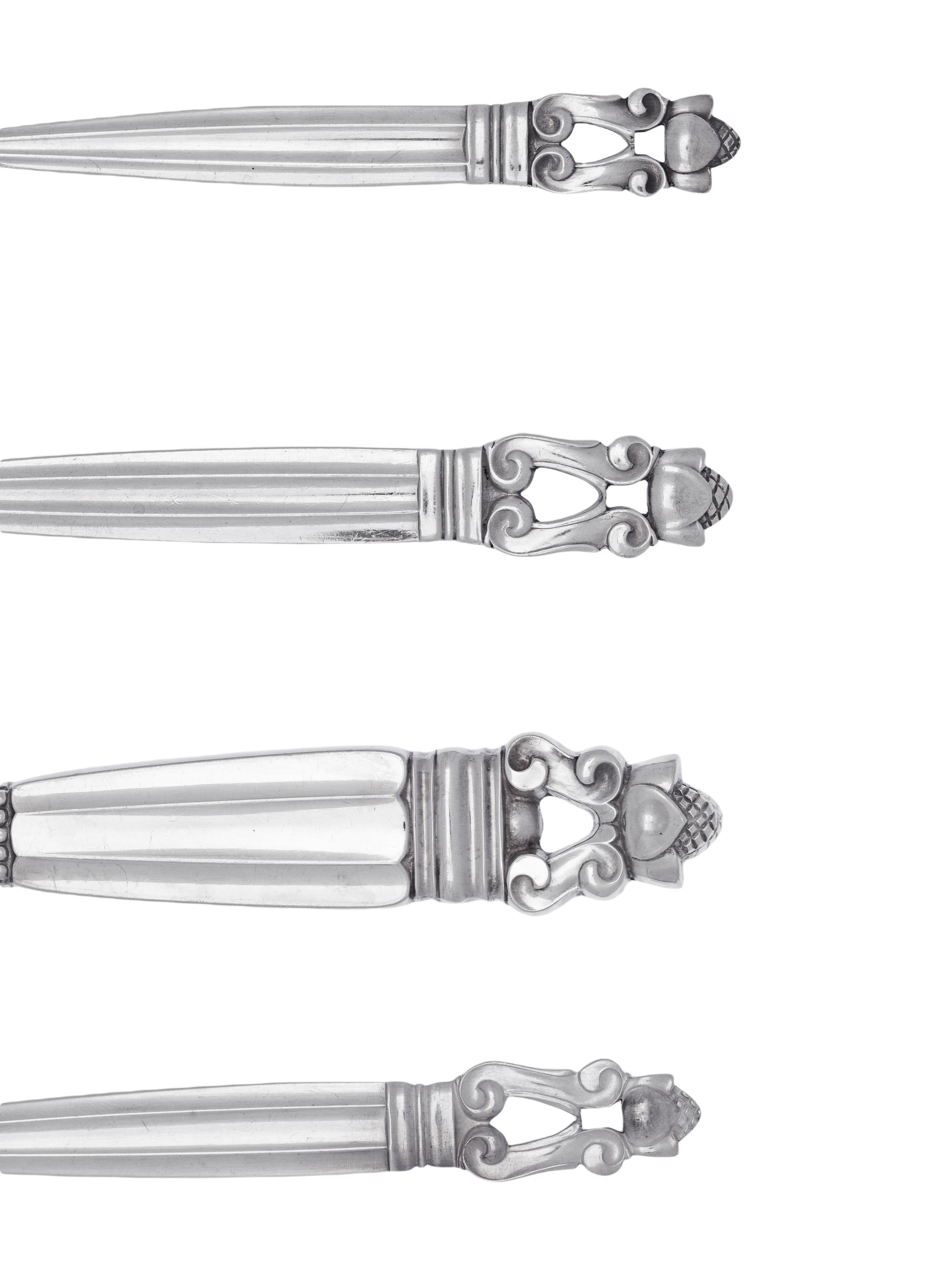 A Large Georg Jensen Silver Acorn Pattern Flatware Service