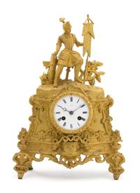 A French Gilt Bronze Figural Mantle Clock Height 16 x width 10 x depth 3 inches. — MID-19TH CENTURY