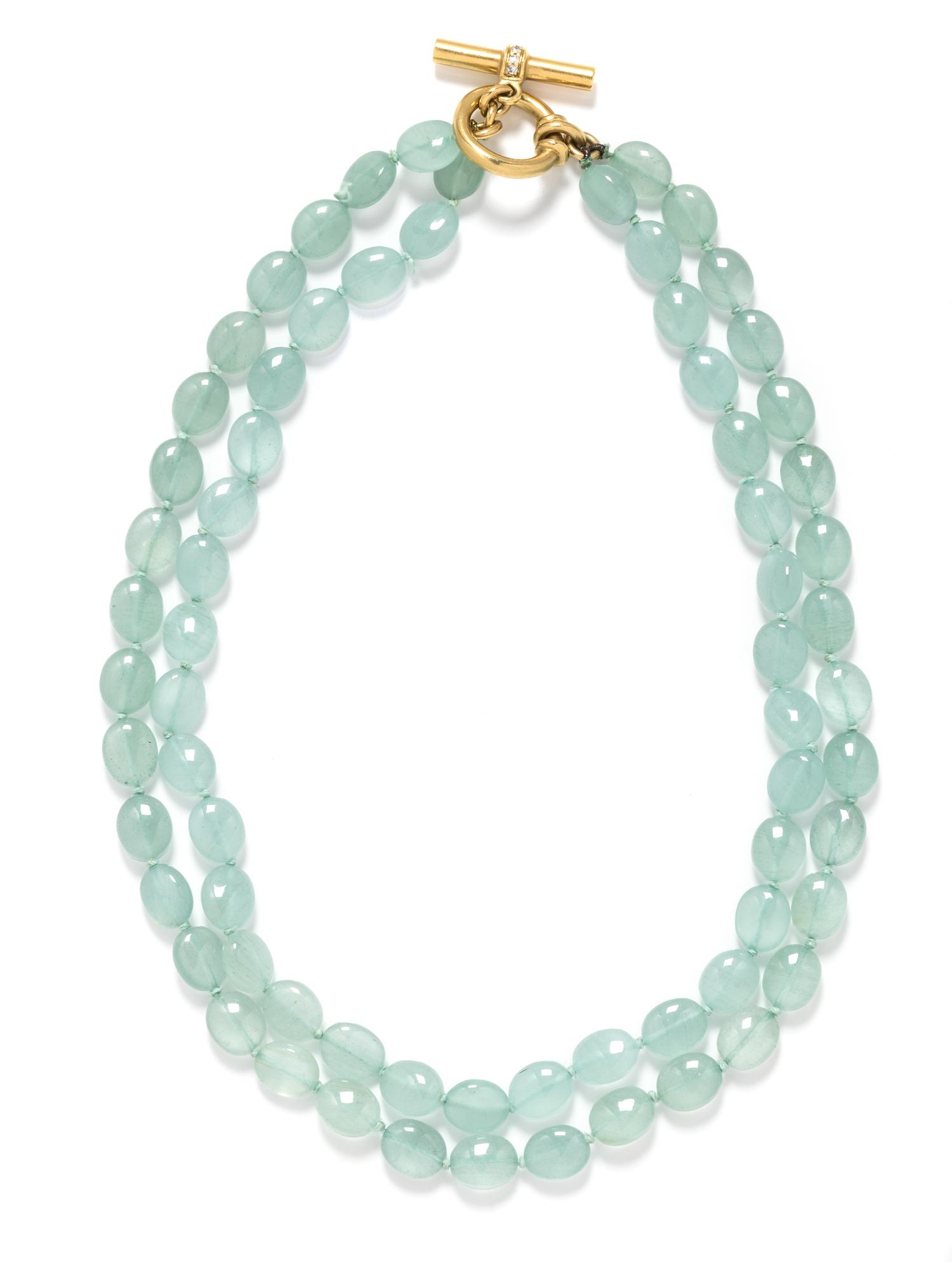 An 18 Karat Yellow Gold, Aquamarine and Diamond Bead Necklace, Slane,