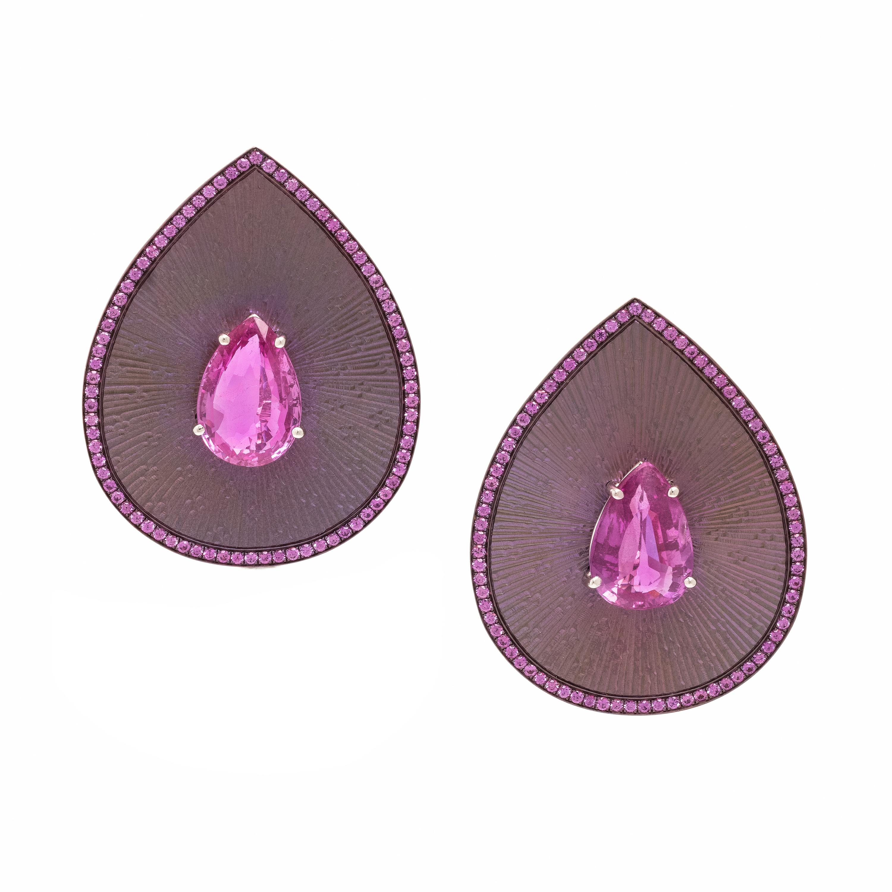 Sabbadini, Pink Sapphire, Titanium, and Gold Earrings