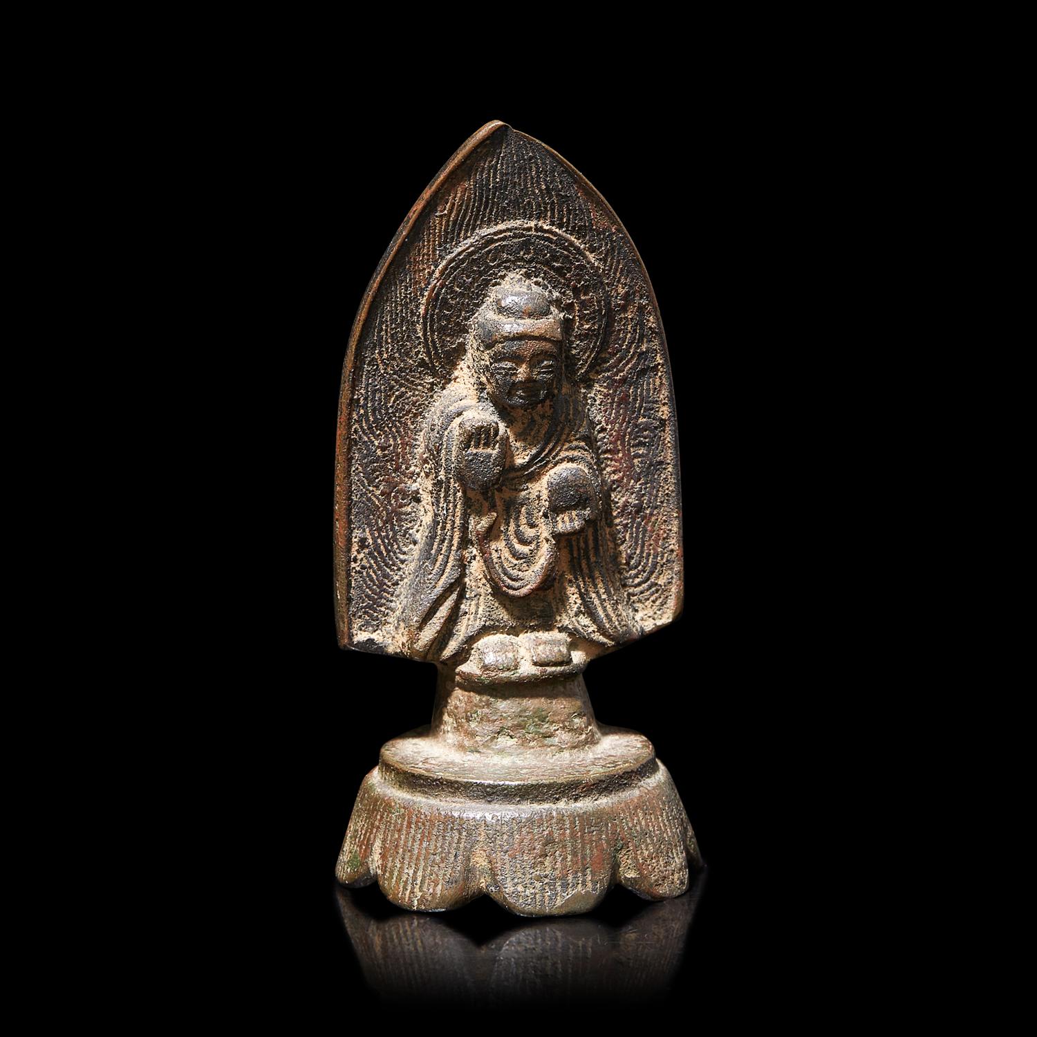 A Small Chinese Northern Wei Style Bronze Figure of Maitreya 北魏風格 青銅彌勒