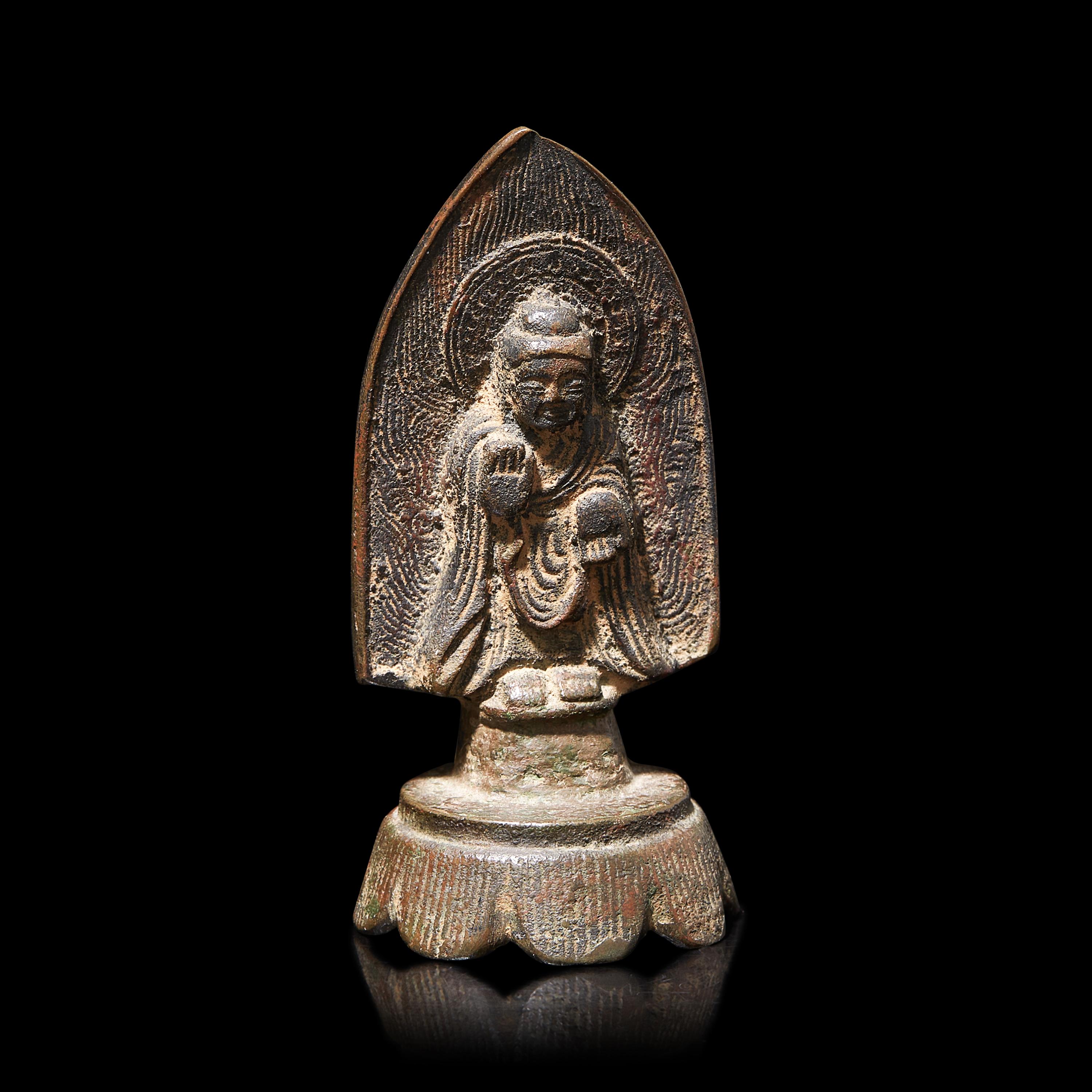 A Small Chinese Northern Wei Style Bronze Figure of Maitreya 北魏風格 青銅彌勒