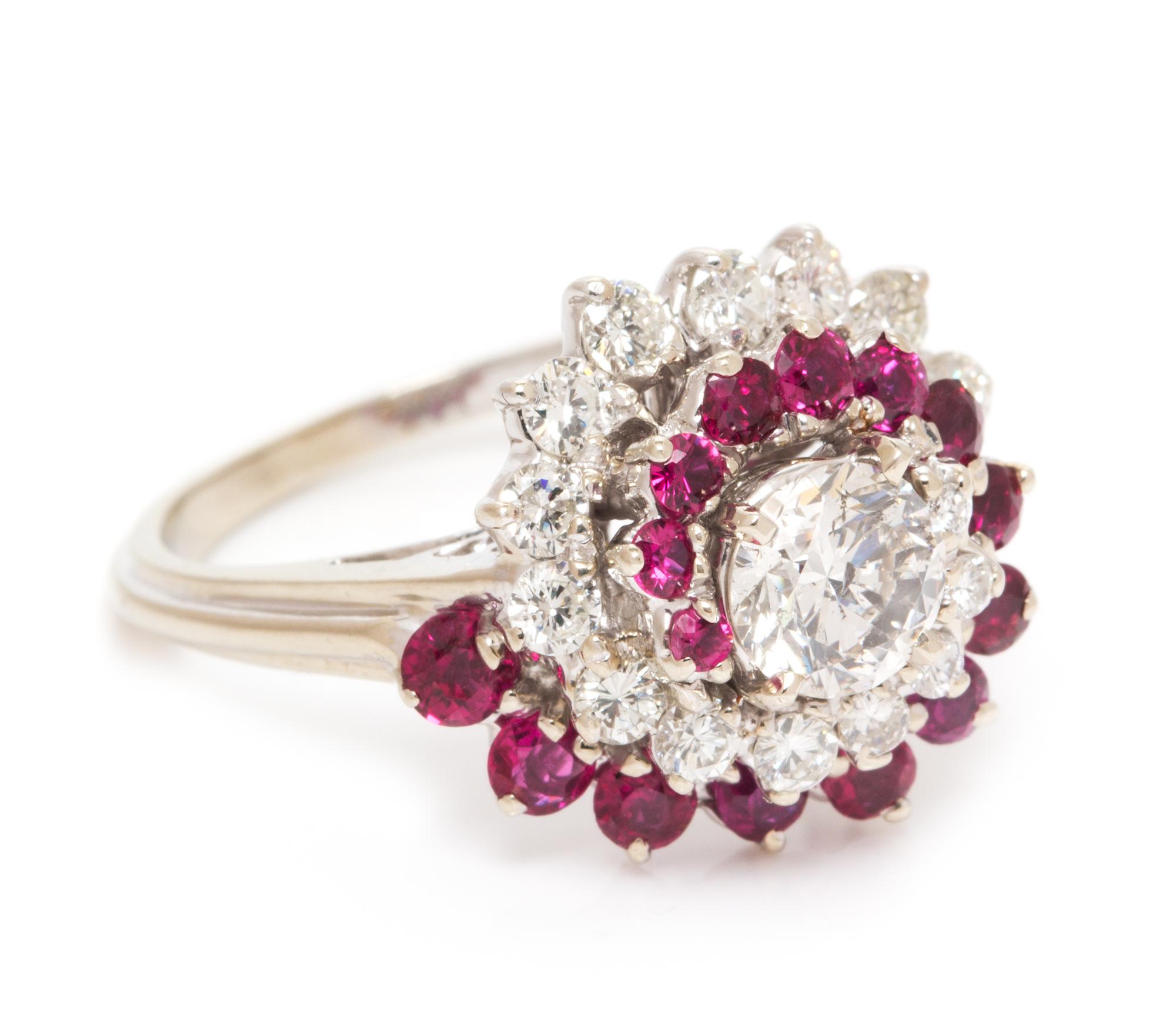 A 14 Karat White Gold, Diamond and Ruby Ring, 4.20 dwts.