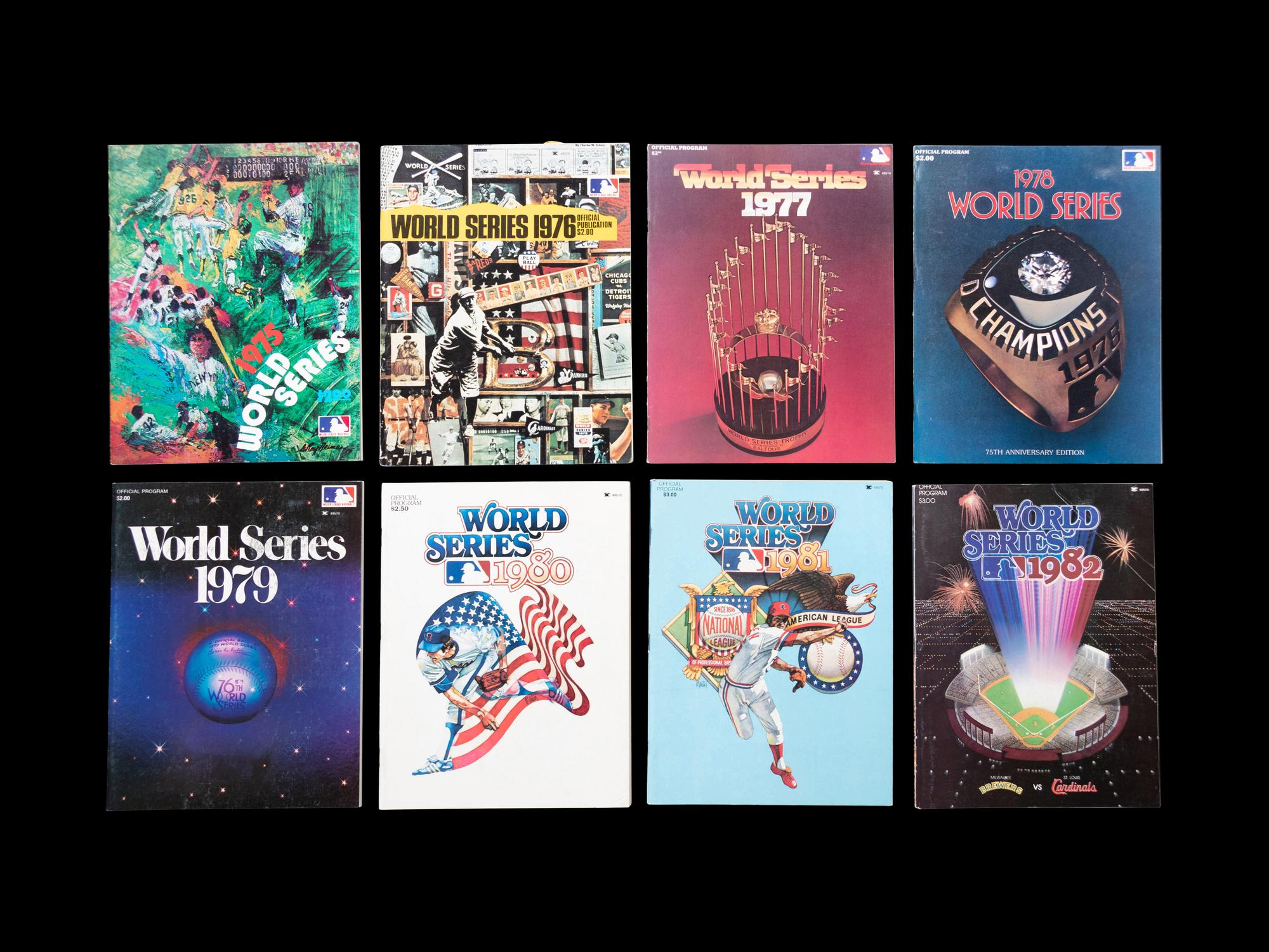 A Group of Eight 1970s - 1980s World Series Programs and Media Passes / Tickets,