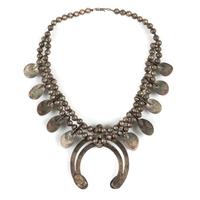 Navajo Silver and Turquoise Squash Blossom Necklace