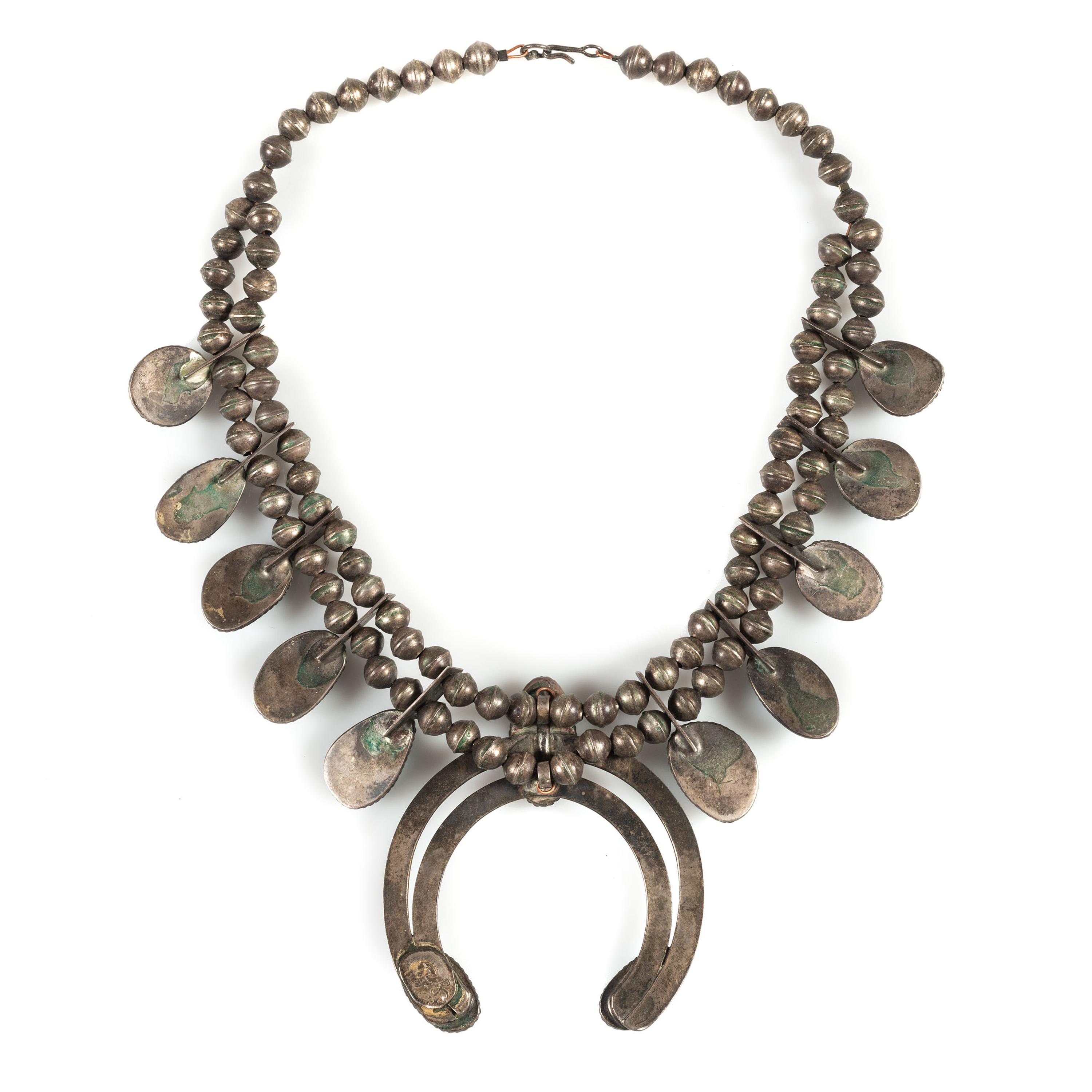 Navajo Silver and Turquoise Squash Blossom Necklace