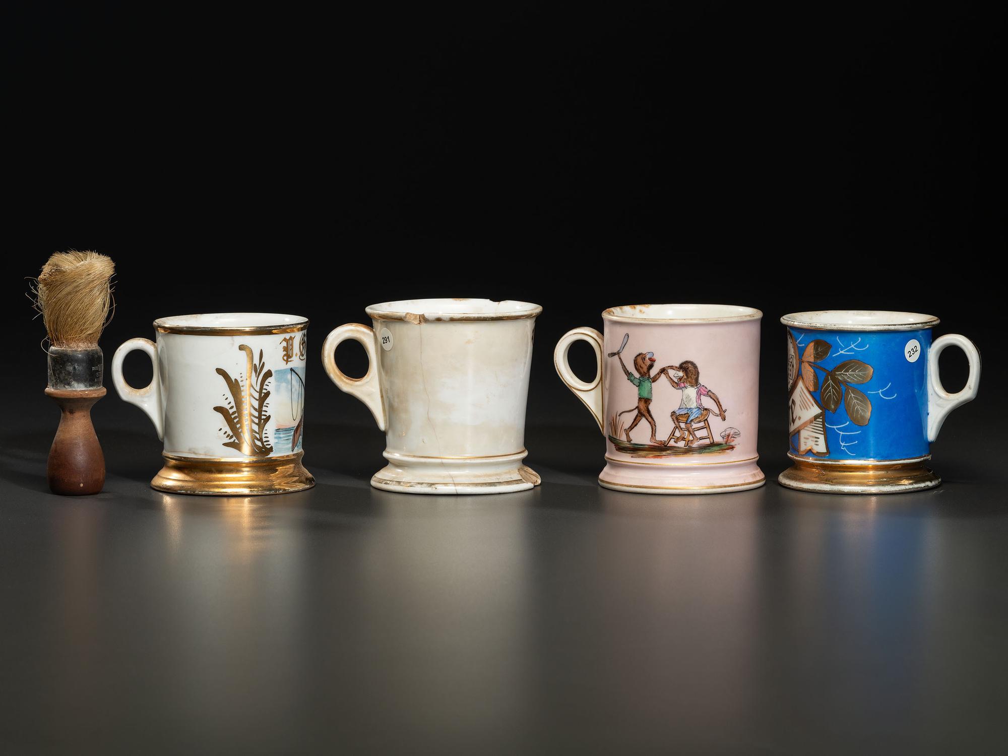 Four Porcelain Shaving Mugs