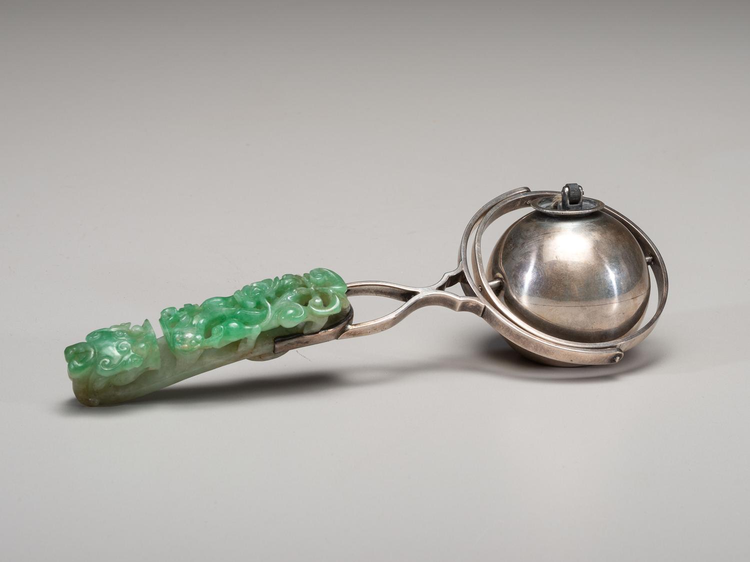 A Chinese Silver and Carved Jade Table Cigarette Lighter Identified to Eleanor Roosevelt