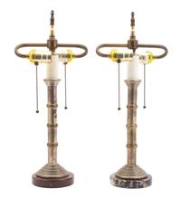 A Pair of Brass and Metal Table Lamps Height 16 inches. — 20TH CENTURY