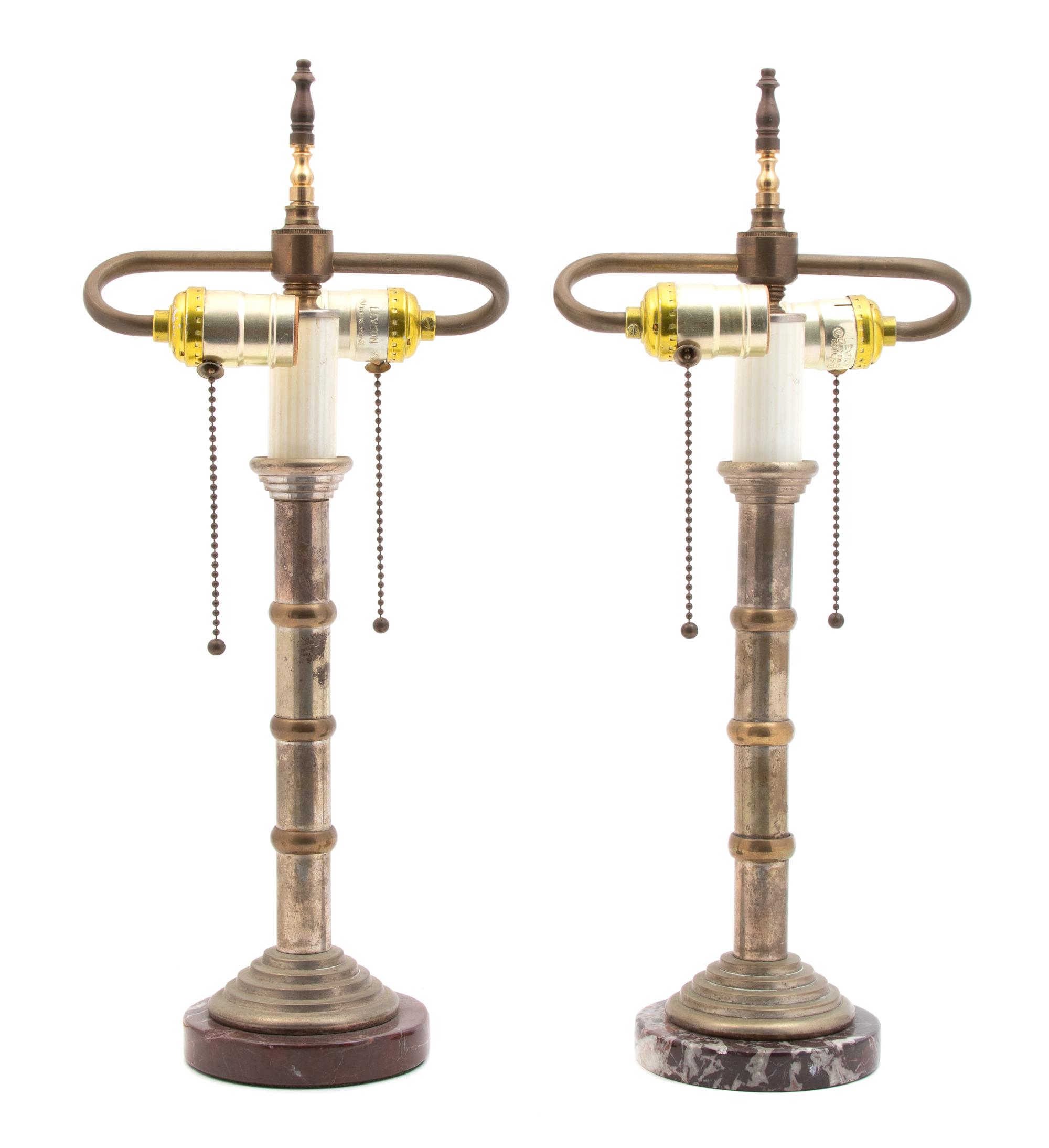 A Pair of Brass and Metal Table Lamps Height 16 inches. — 20TH CENTURY
