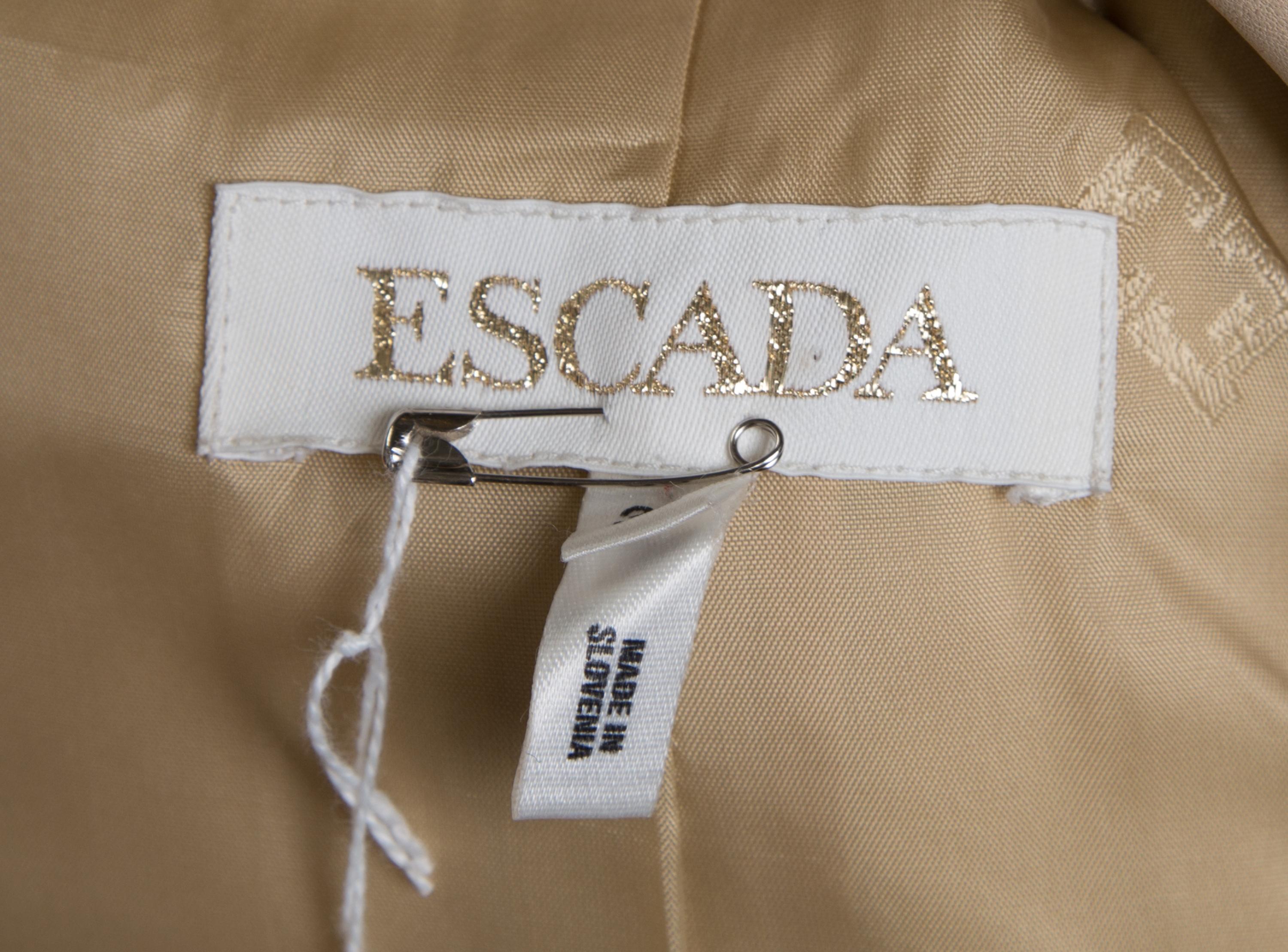 An Escada Cream Leather Pant Suit, Jacket size 38, Pants no size.