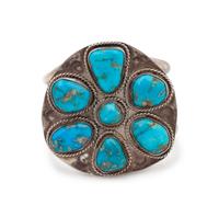 Navajo Silver and Turquoise Cluster Cuff Bracelet