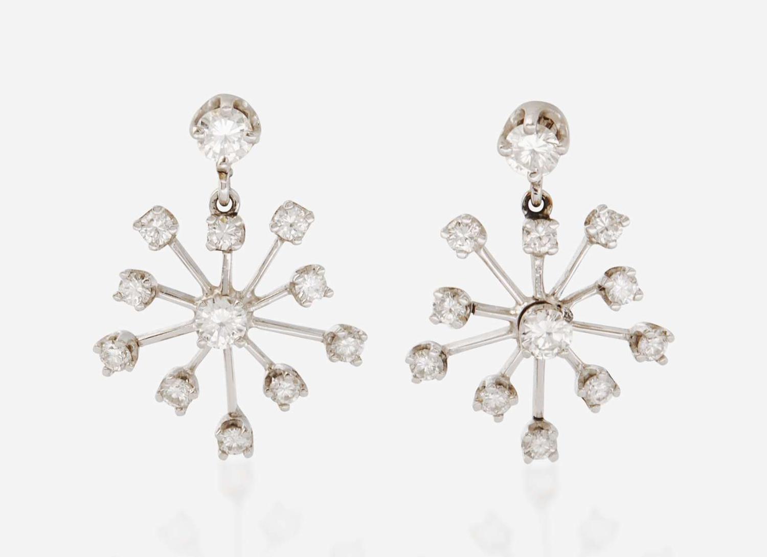 A Set of 14K White Gold and Diamond Earrings and Necklace