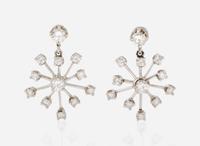 A Set of 14K White Gold and Diamond Earrings and Necklace
