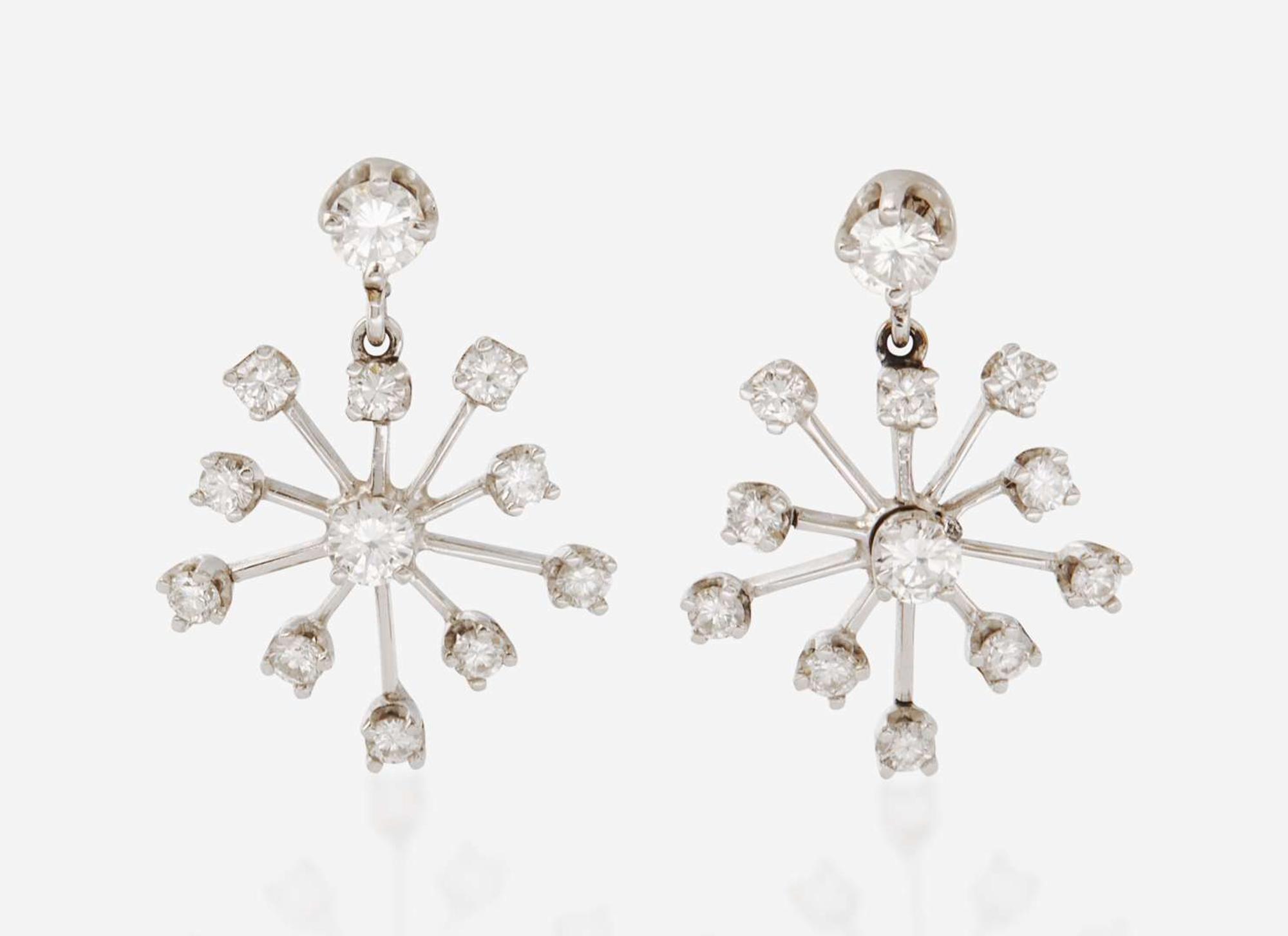 A Set of 14K White Gold and Diamond Earrings and Necklace