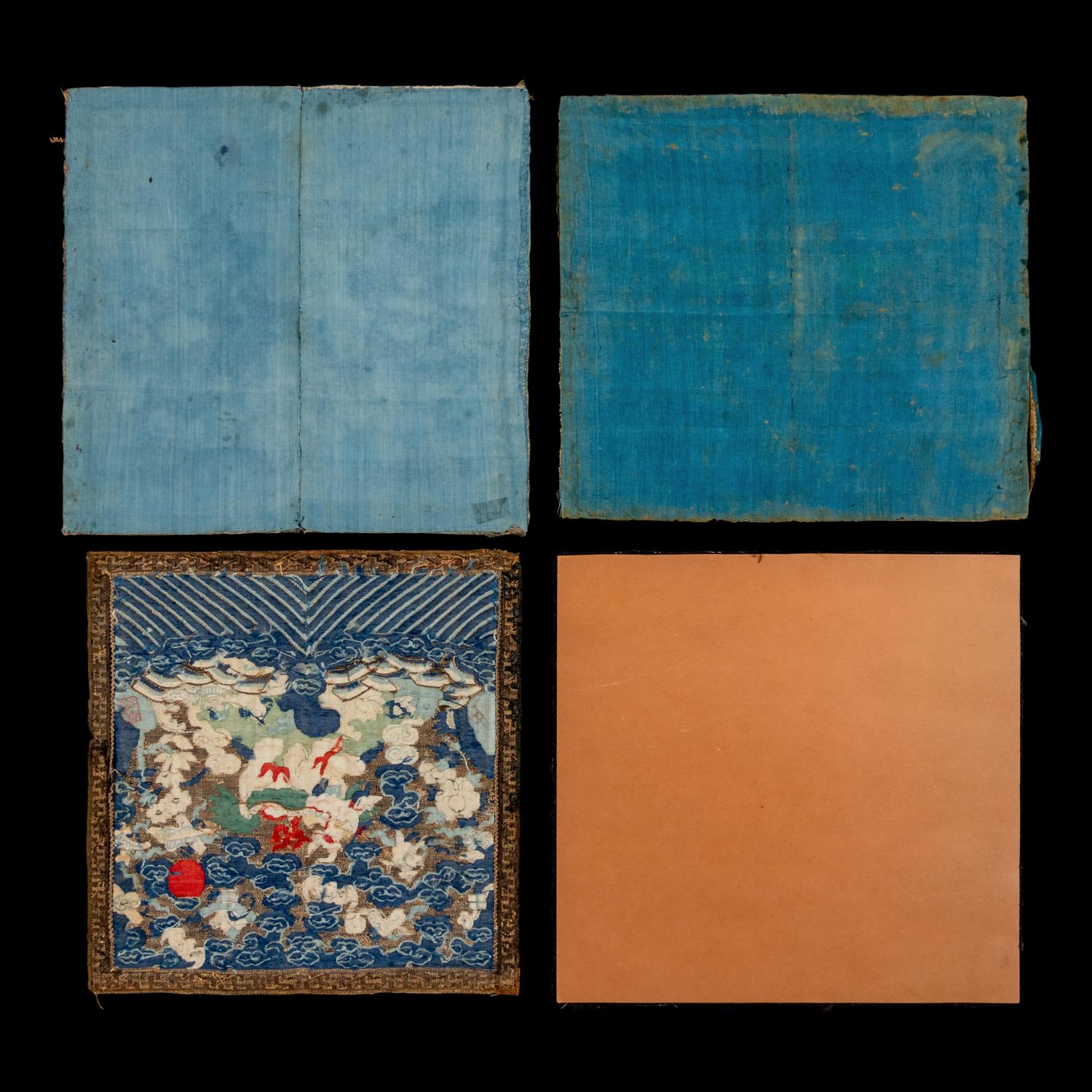 Four Chinese Kesi Silk Military Official's Rank Badges, Buzi , 19th Century 清中晚期 緙絲武官補子四幅