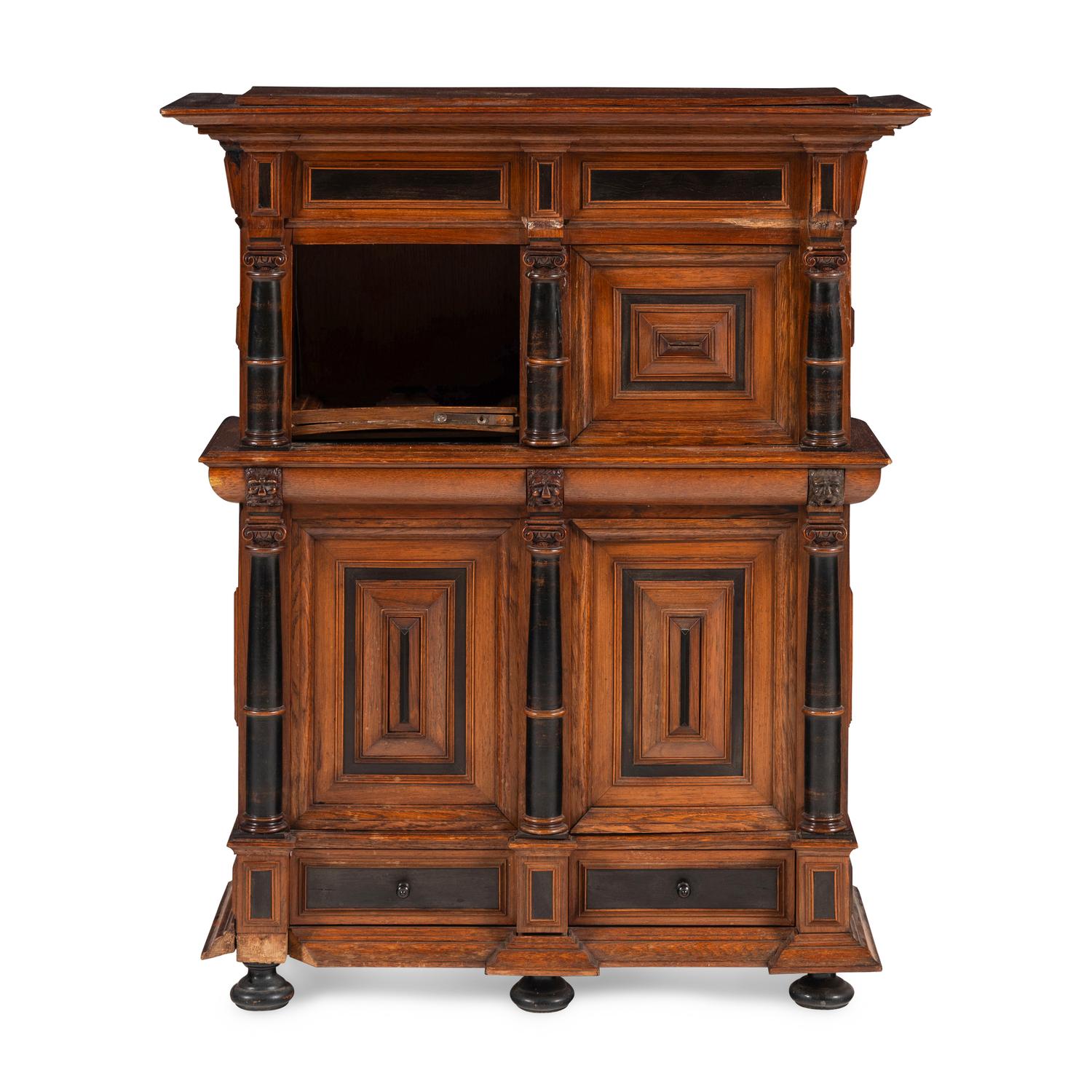 A Continental Style Part-Ebonized Oak Table Cabinet