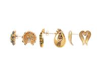 THREE PAIRS OF YELLOW GOLD AND GEMSTONE EARRINGS