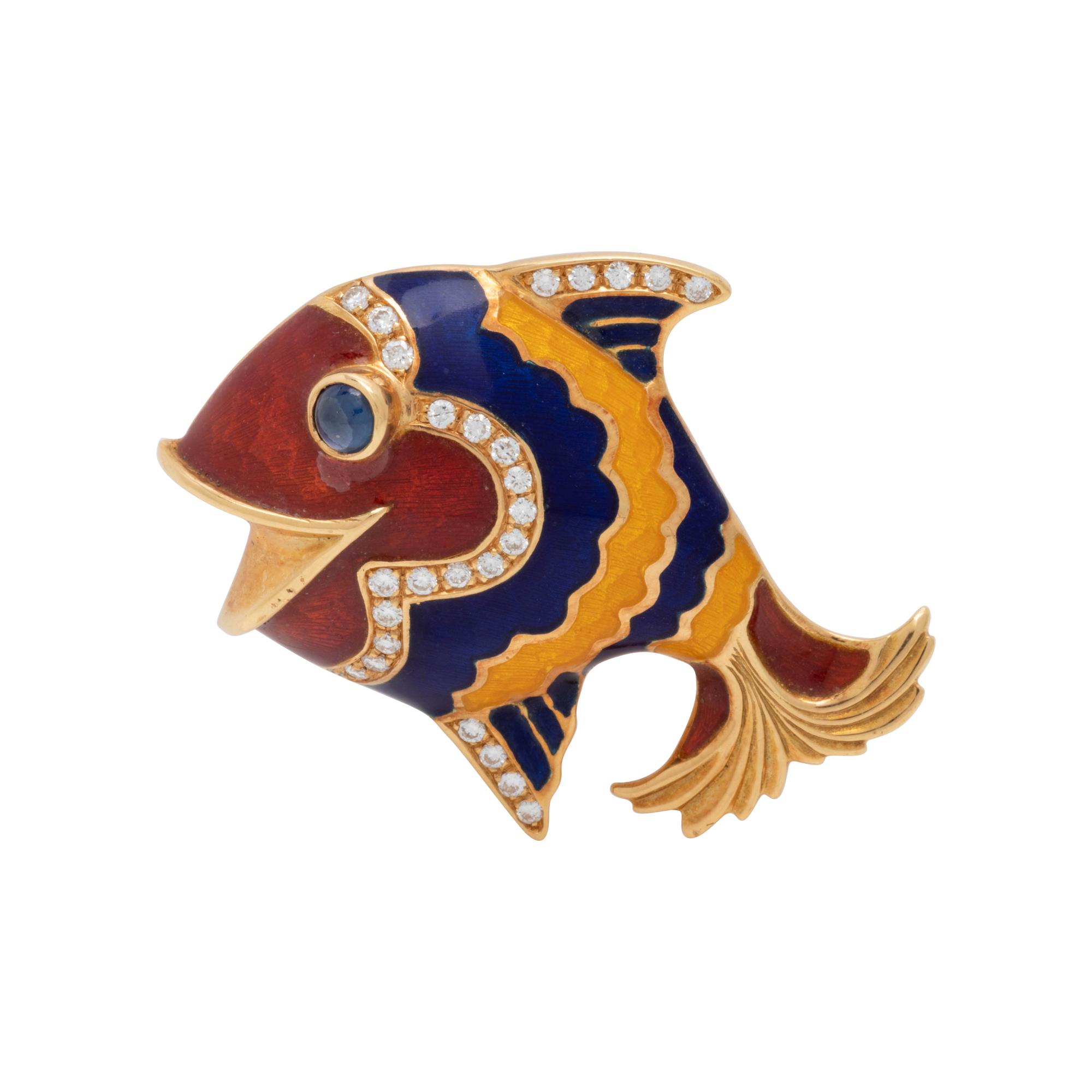 DIAMOND, SAPPHIRE AND ENAMEL FISH BROOCH