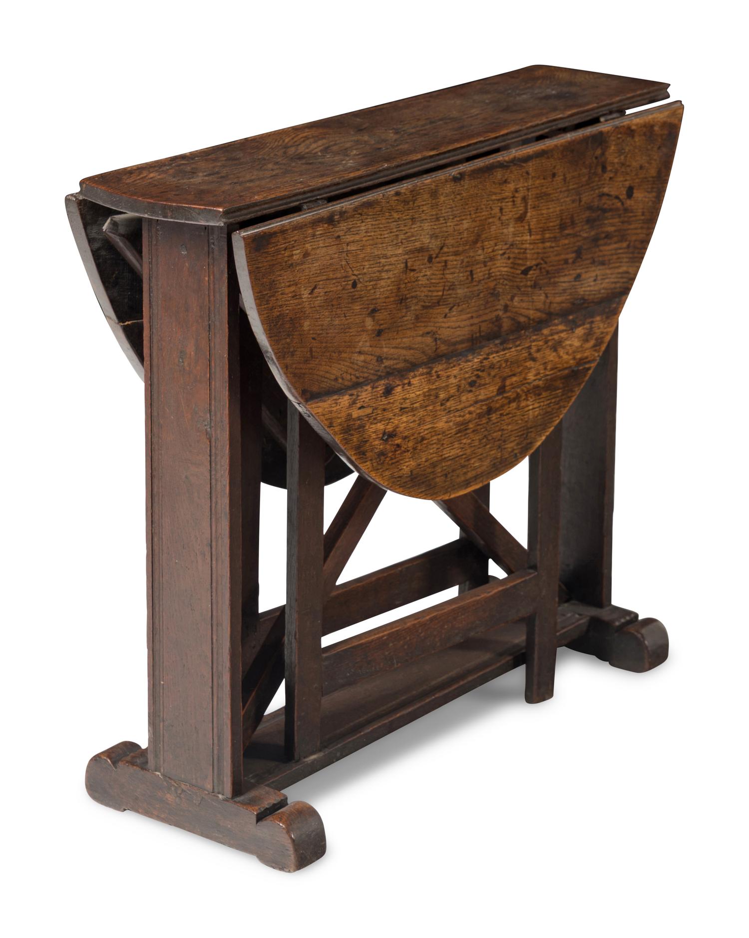 A William and Mary Oak Drop-Leaf Trestle Table