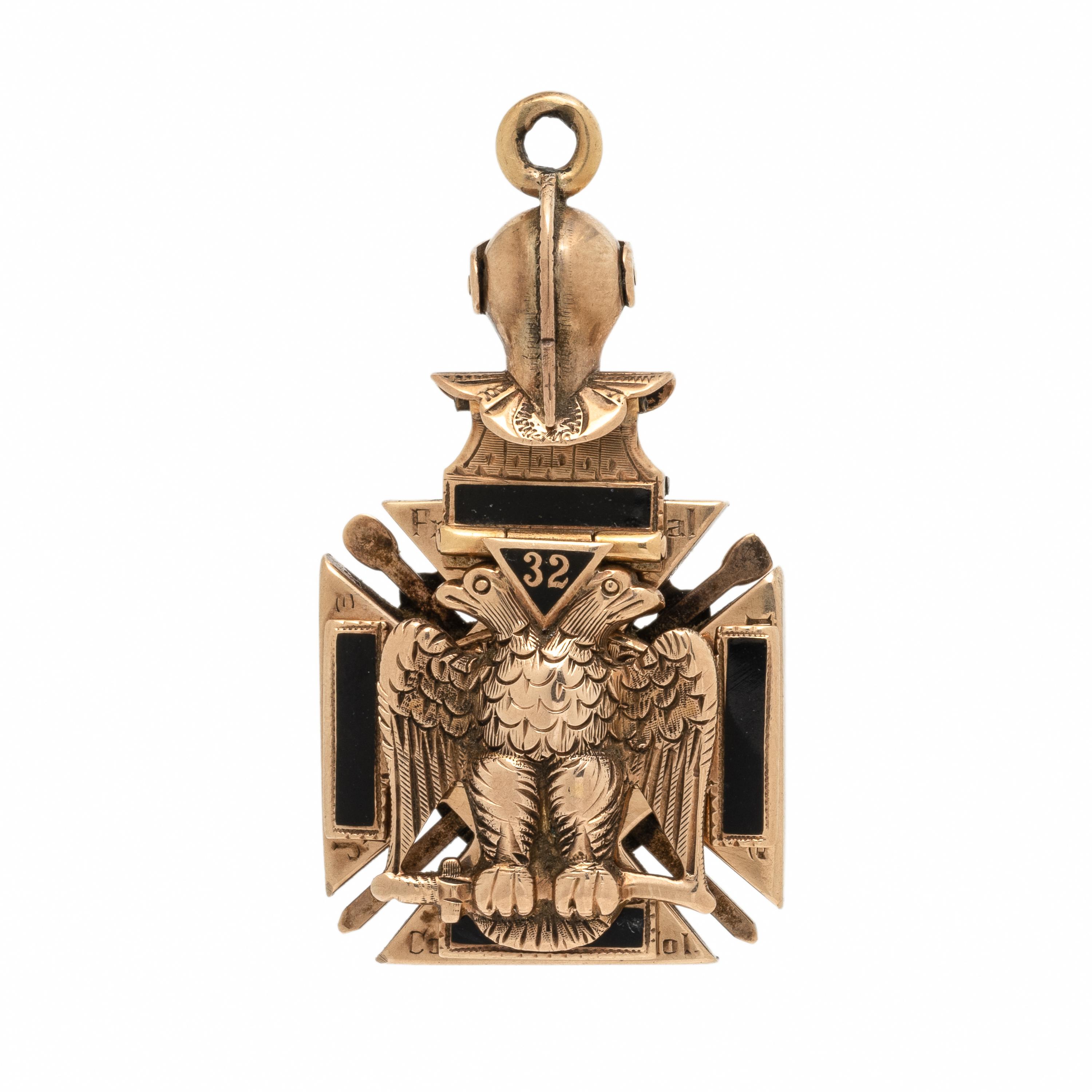 Enamel, Multigem, and Yellow Gold Masonic Pendant