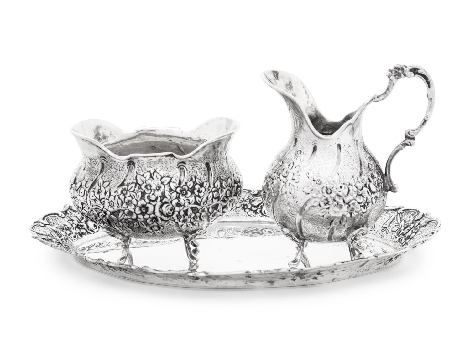 A German Silver Three-Piece Cream and Sugar Set