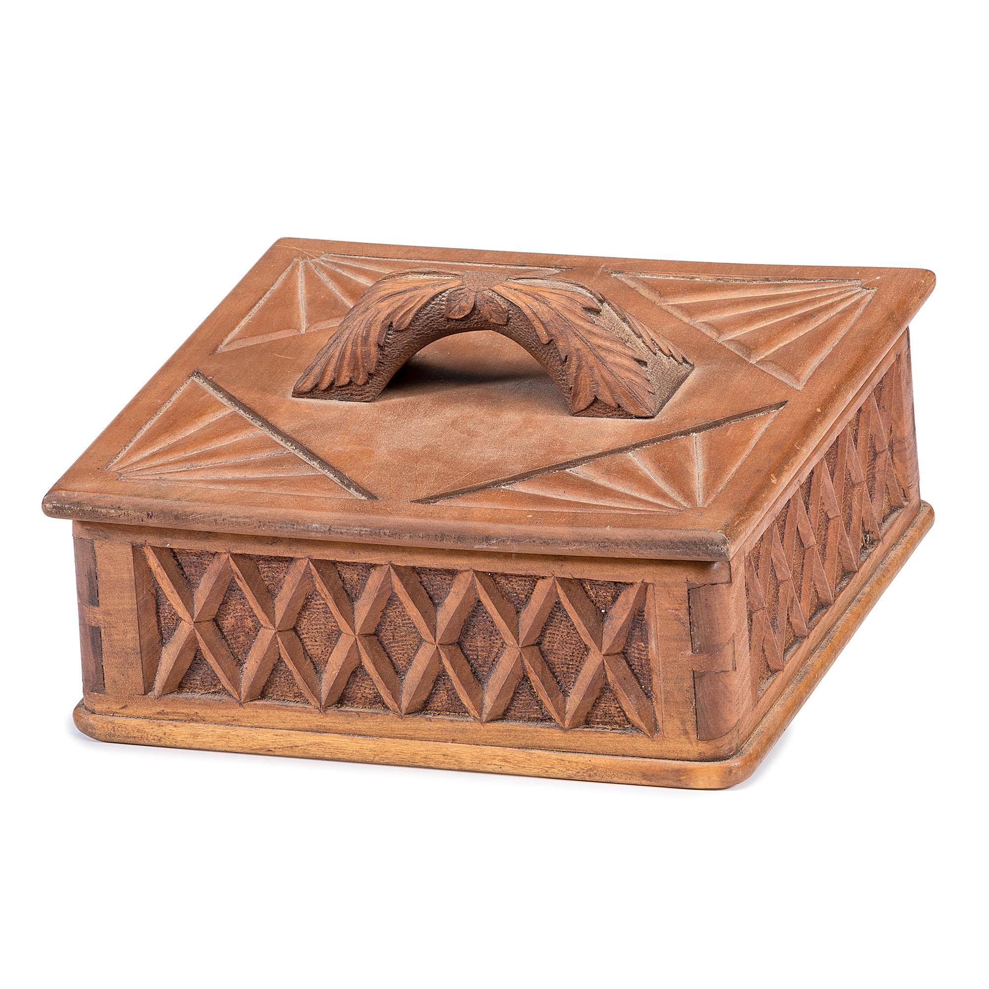 A Folk Art Carved Wood Lidded Box