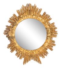 An Italian Carved Giltwood Sunburst and Cloud Framed Mirror