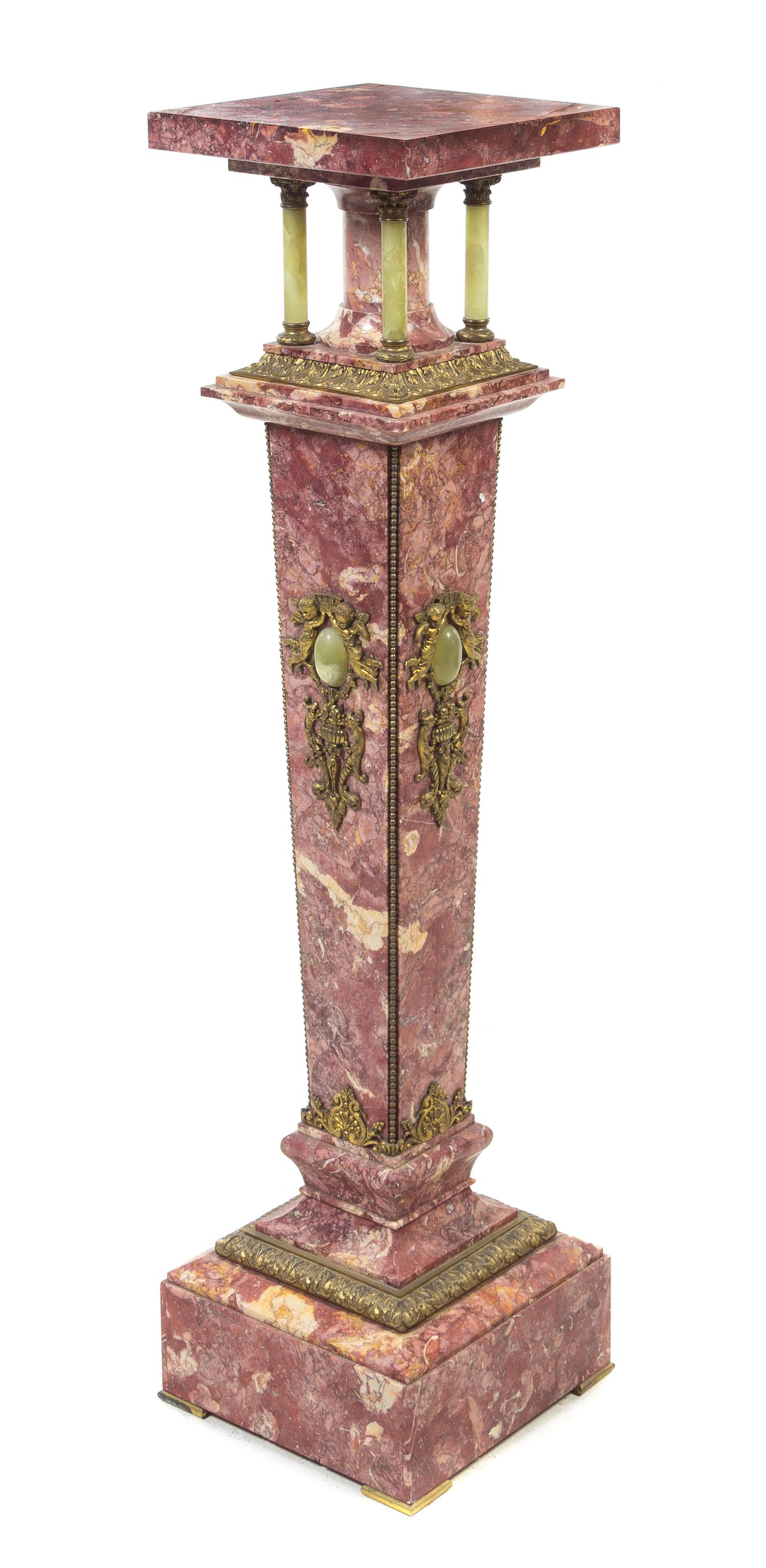 A Continental Gilt Metal Mounted Marble and Onyx Pedestal — 20TH CENTURY