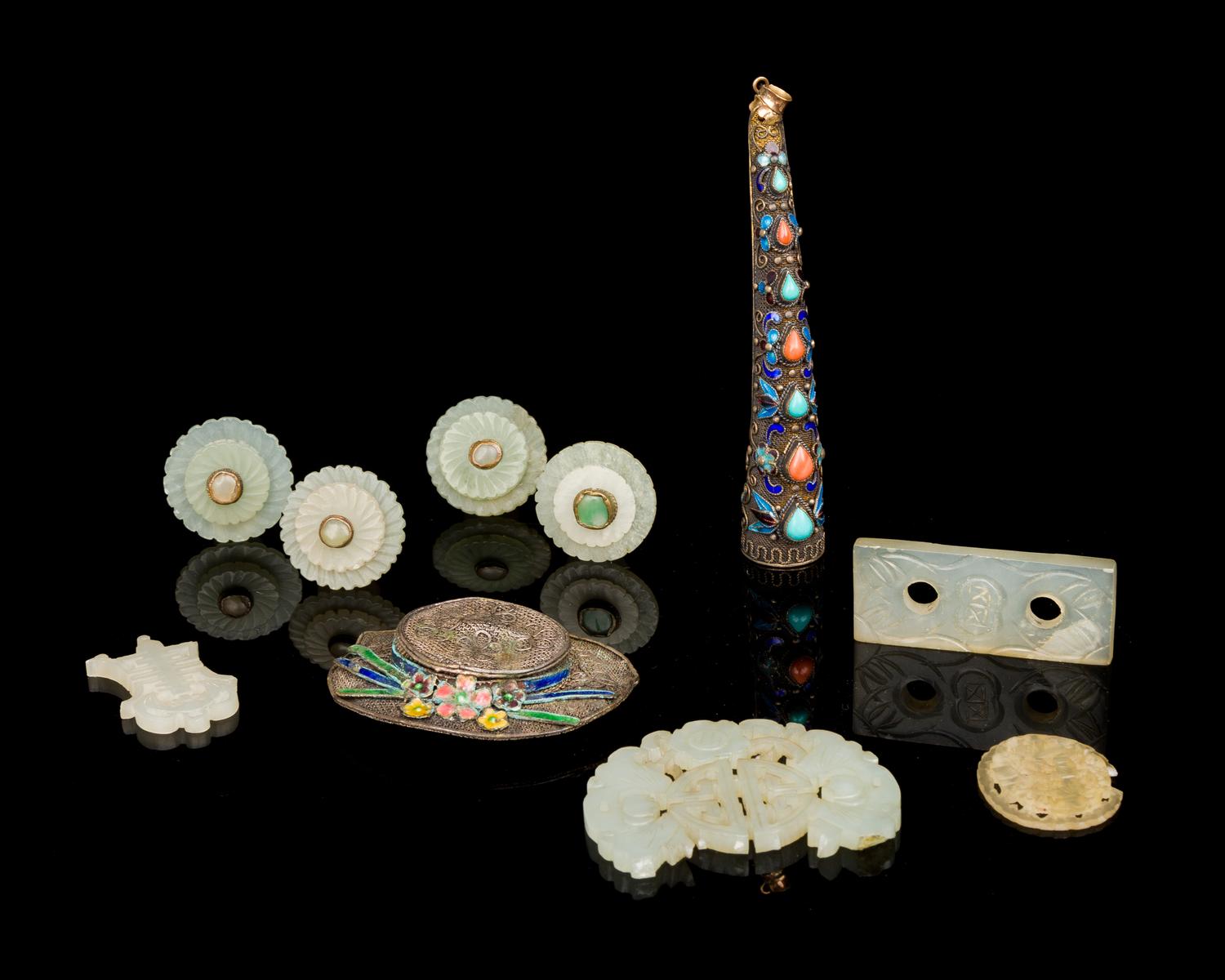 Ten Chinese Jewelry Articles Length of largest 3 3/4 inches.