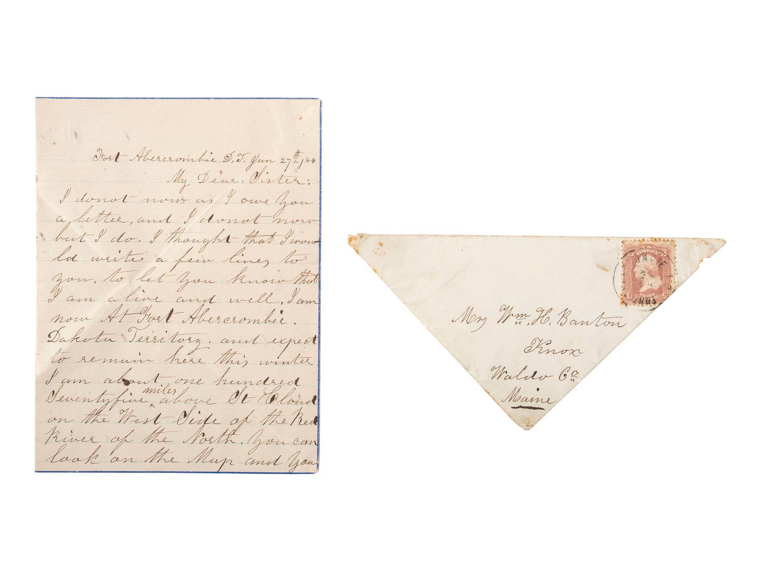 [INDIAN WARS]. CURIAL, Nathan W. (1822-1897). Letter archive of Nathan W. Curial, Co. A, 8th Minnesota Regiment, featuring content related to the Dakota War of 1862.