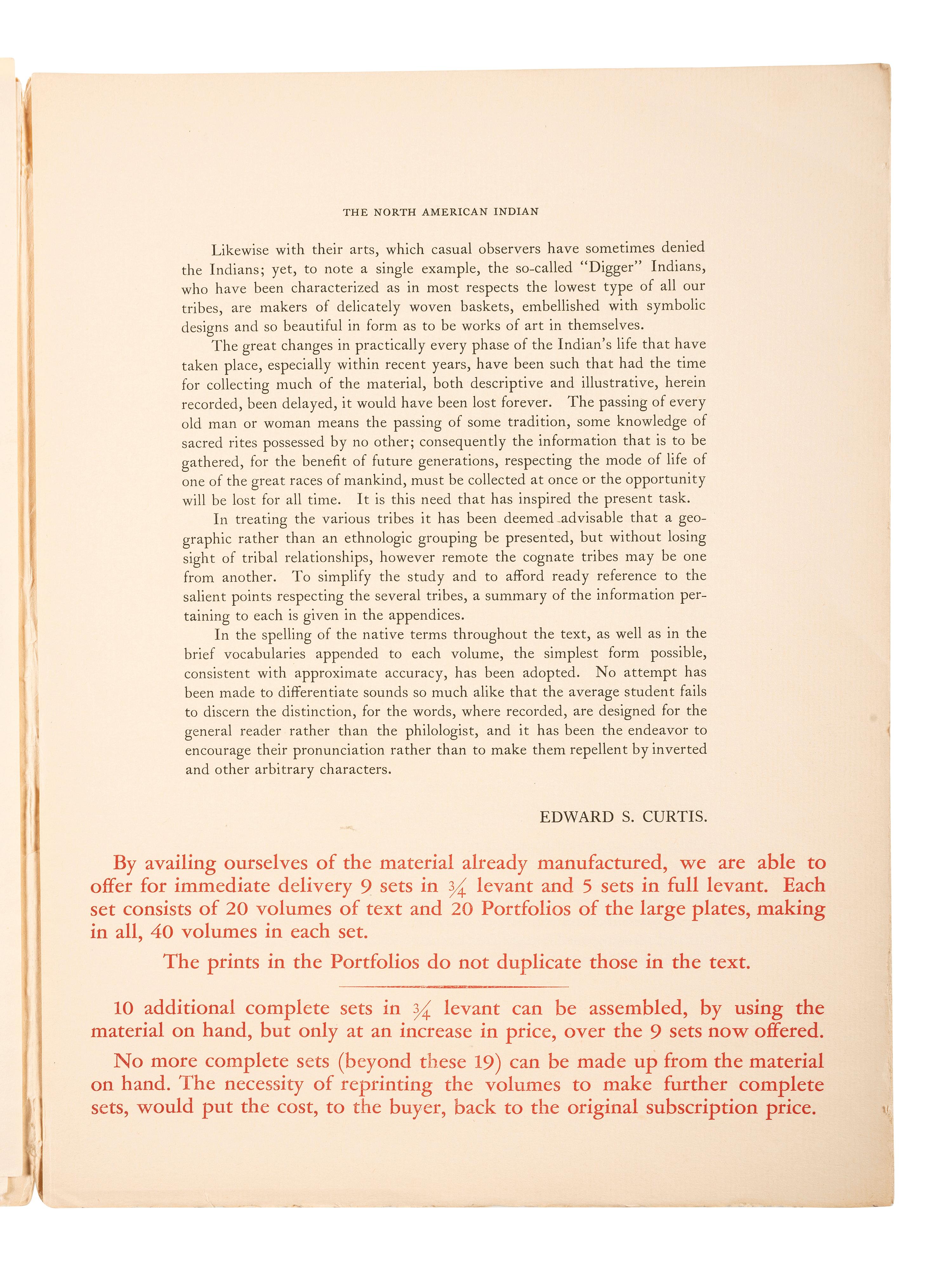 [NATIVE AMERICAN]. CURTIS, Edward (1868-1952). North American Indian Prospectus.