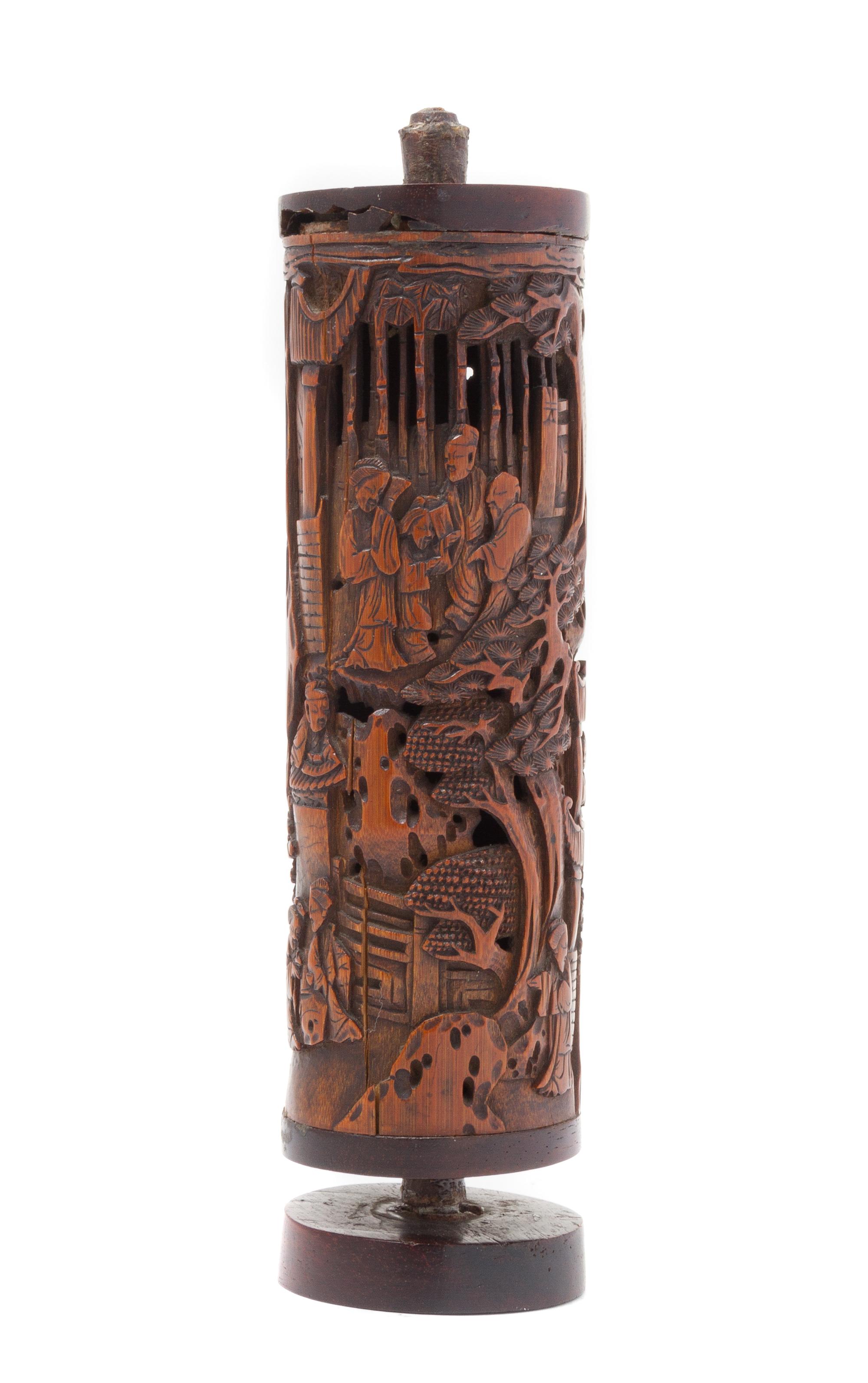 A Pierce Carved Bamboo Parfumier POSSIBLY 18TH CENTURY Height overall 7 5/8 inches. — POSSIBLY 18TH CENTURY