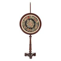 A William IV Carved Mahogany and Needlepoint Inset Circular Pole Screen