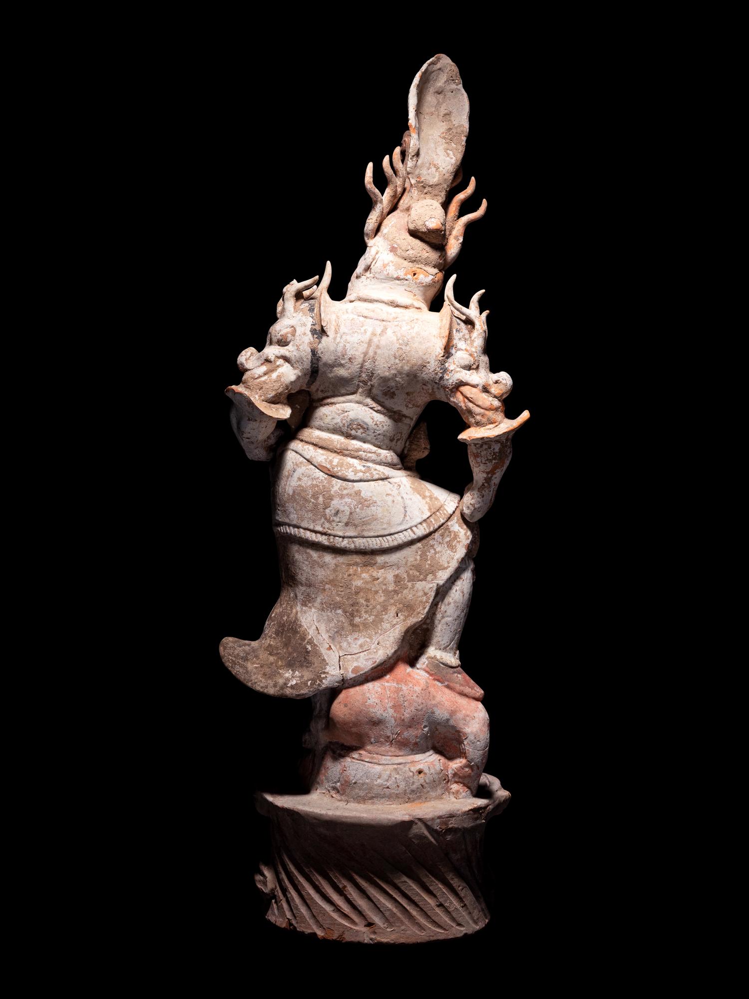 A Pair of Painted Pottery Figures of Lokapala