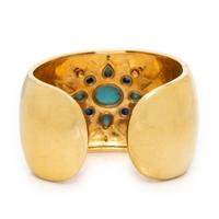 YELLOW GOLD, TURQUOISE, SAPPHIRE, DIAMOND, AND ENAMEL CUFF BRACELET