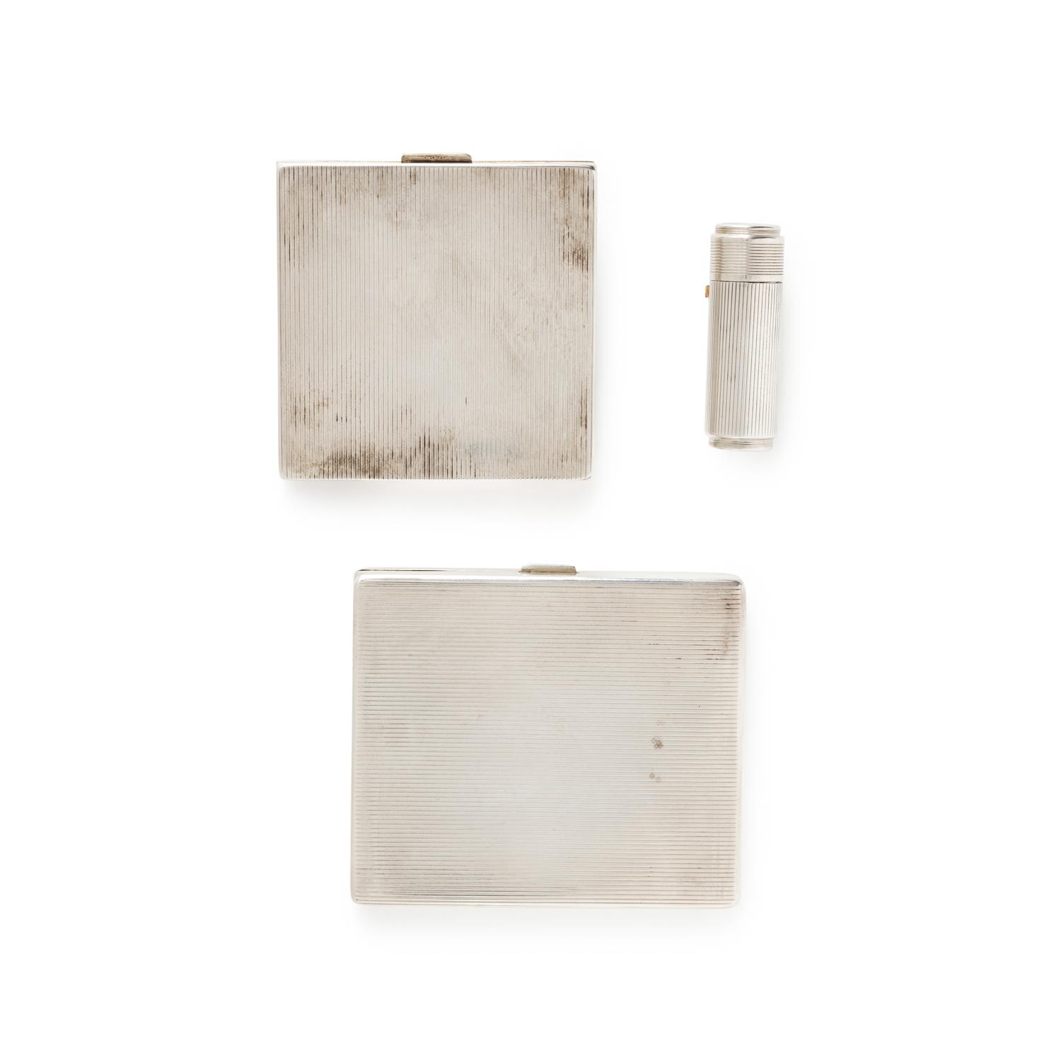 ART DECO, SET OF YELLOW GOLD, STERLING SILVER AND RUBY CASES