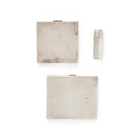 ART DECO, SET OF YELLOW GOLD, STERLING SILVER AND RUBY CASES