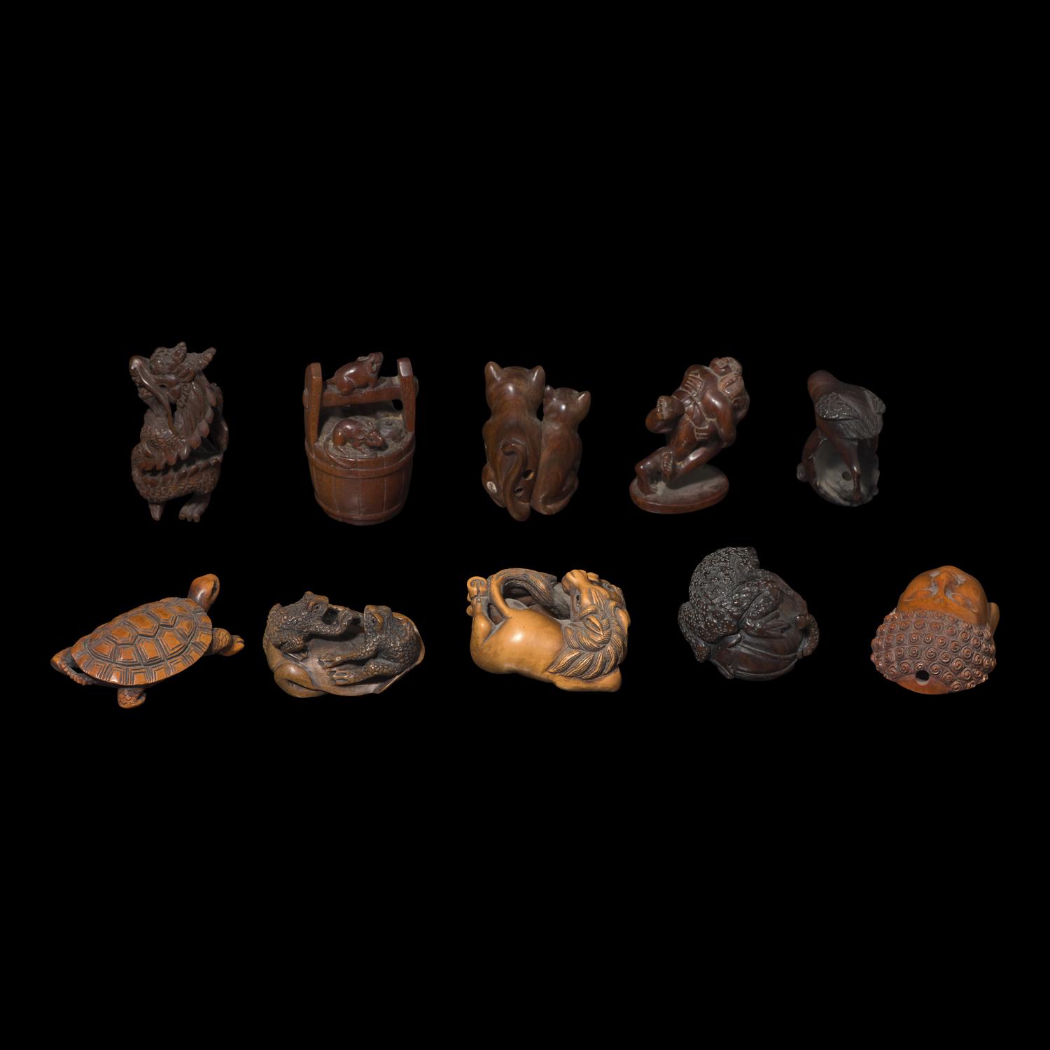 A Group of Ten Japanese Boxwood Netsuke