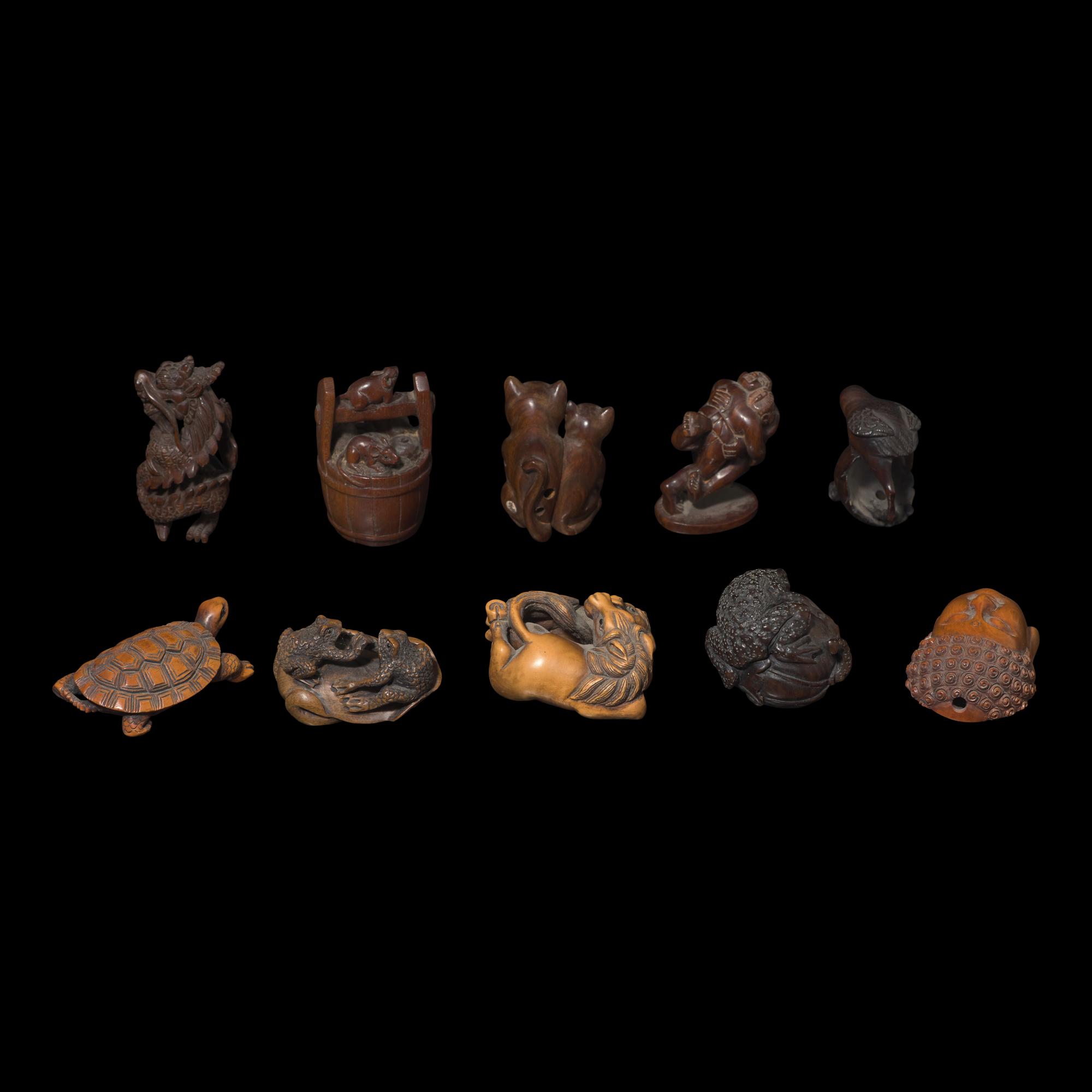 A Group of Ten Japanese Boxwood Netsuke