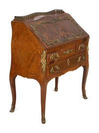 A Louis XV Style Parquetry Inlaid Writing Desk with Brass Gallery